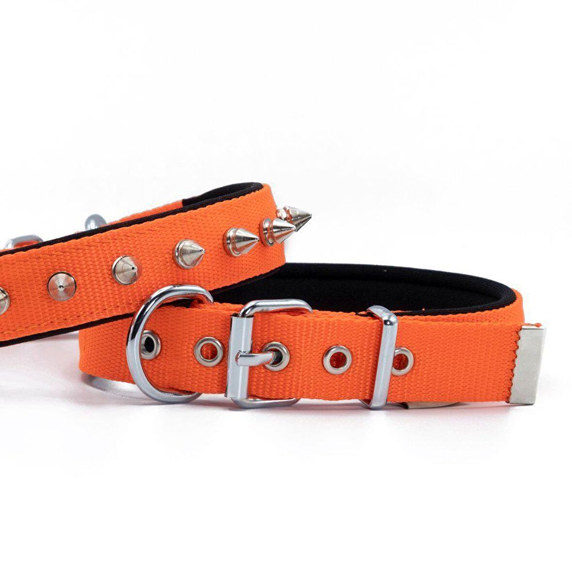 Doggie Konforlu Dokumadan El Yapımı Çivili Köpek Boyun Tasması 2,5x37-45cm Turuncu