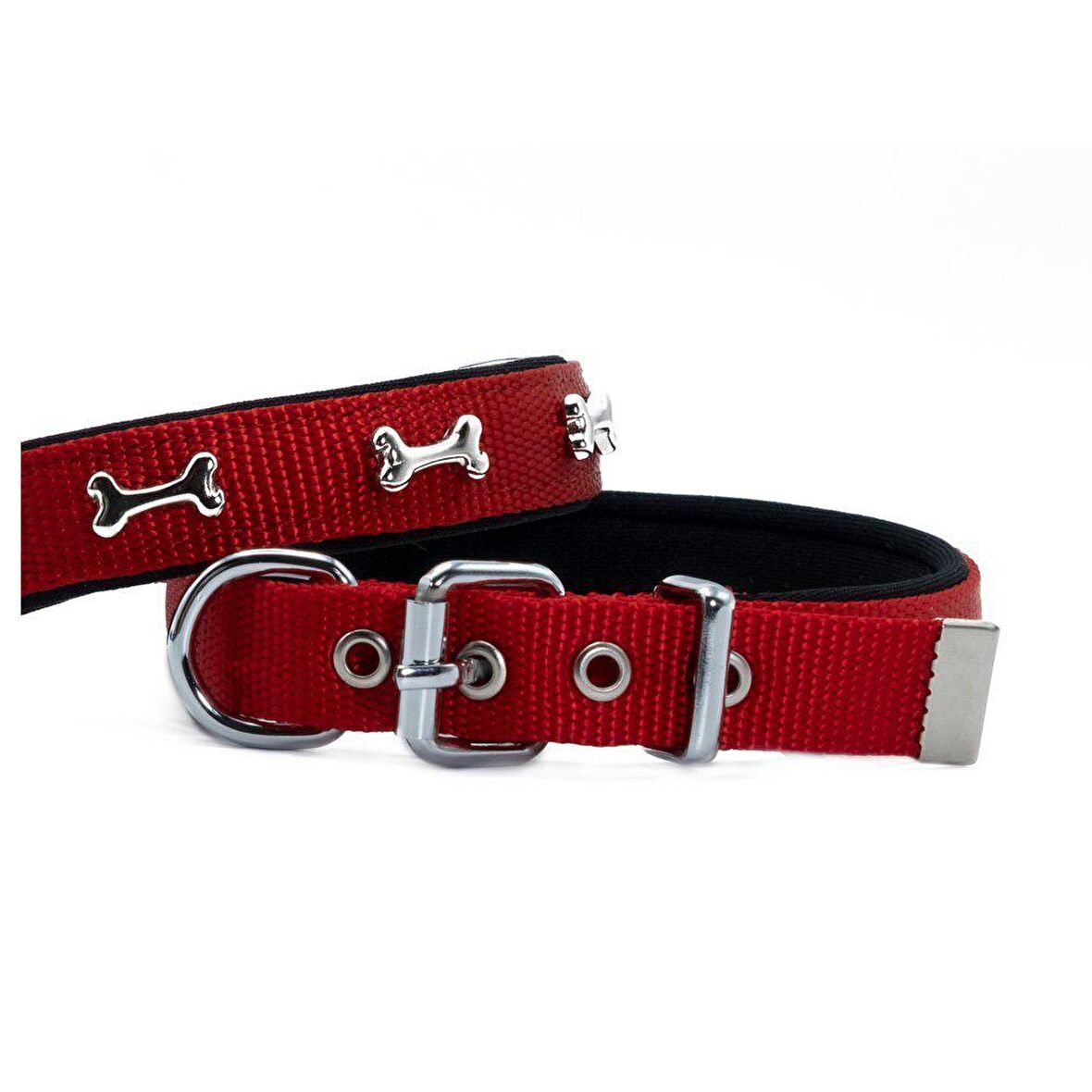 Doggie Softlu Kemik Desenli Köpek Tasması 2 cm x 45 cm Kırmızı
