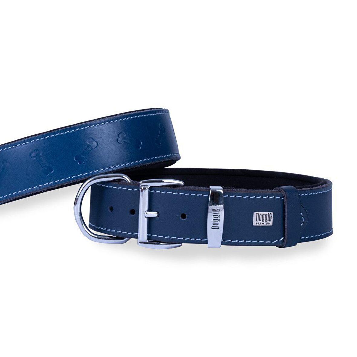 Doggie Deri Kemik Desenli Boyun Tasması S 4x47-55cm Royal Mavi