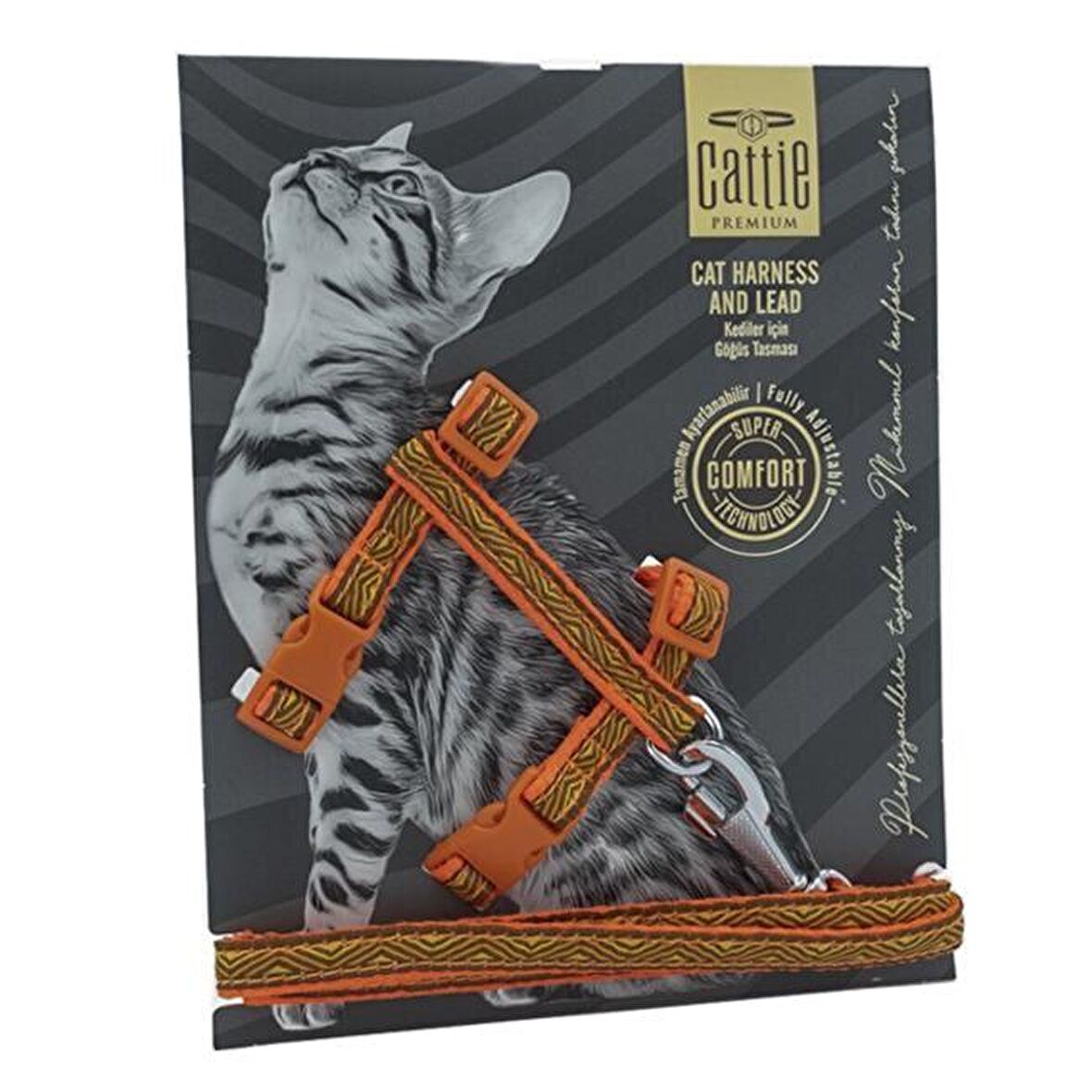 Cattie Premium Desenli Dokumadan El Yapımı Kedi Göğüs Takımı 40 cm Turuncu