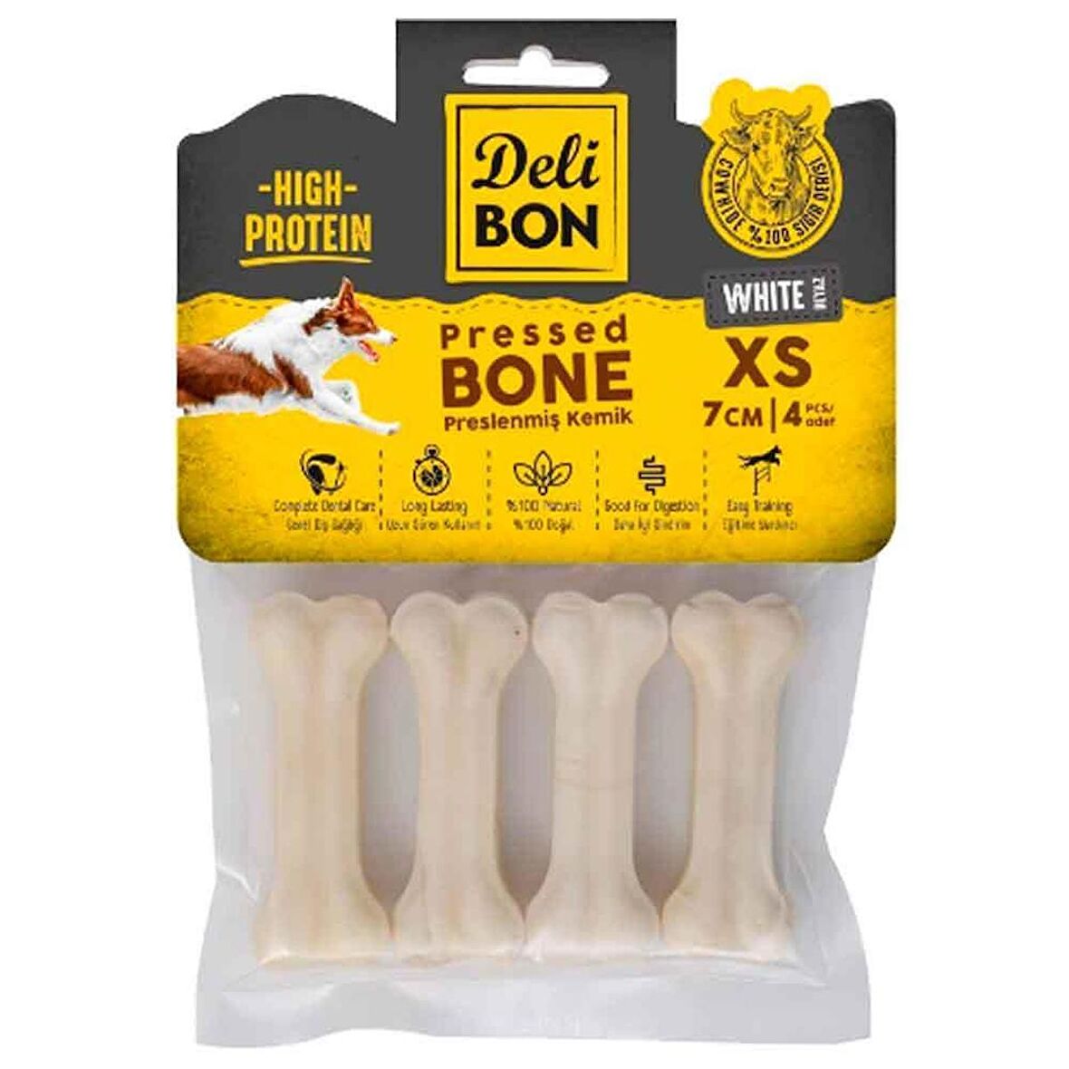 Delibon Köpekler İçin Deri Pres Kemik Beyaz 7 Cm 4 Lü Paket