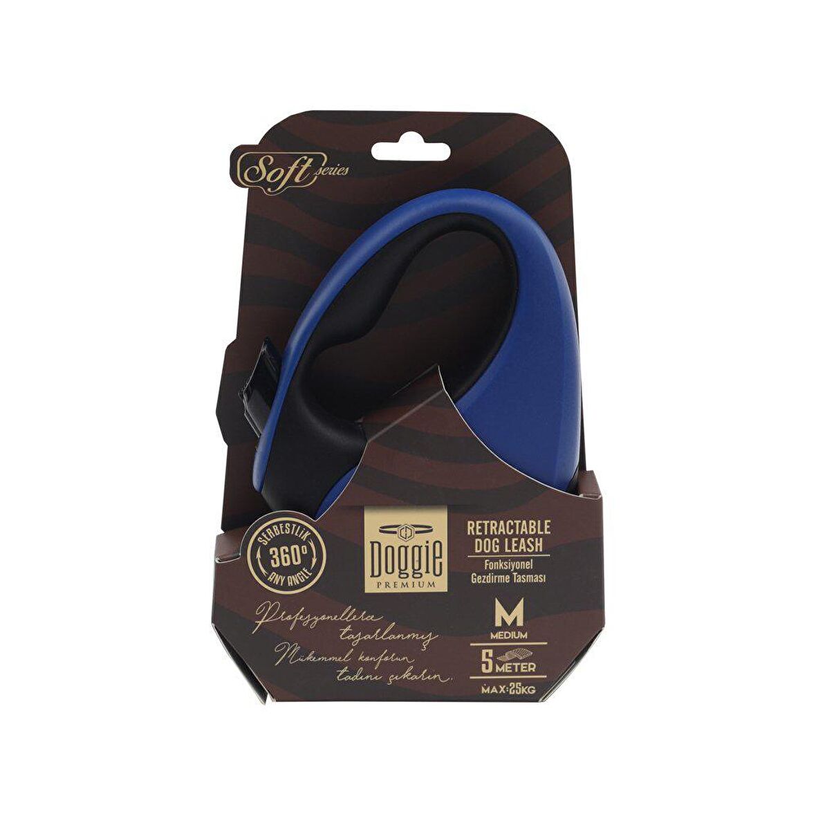 Doggie Soft Seri Otomatik Makaralı Gezdirme Tasması 25 kg / 5 M Mavi