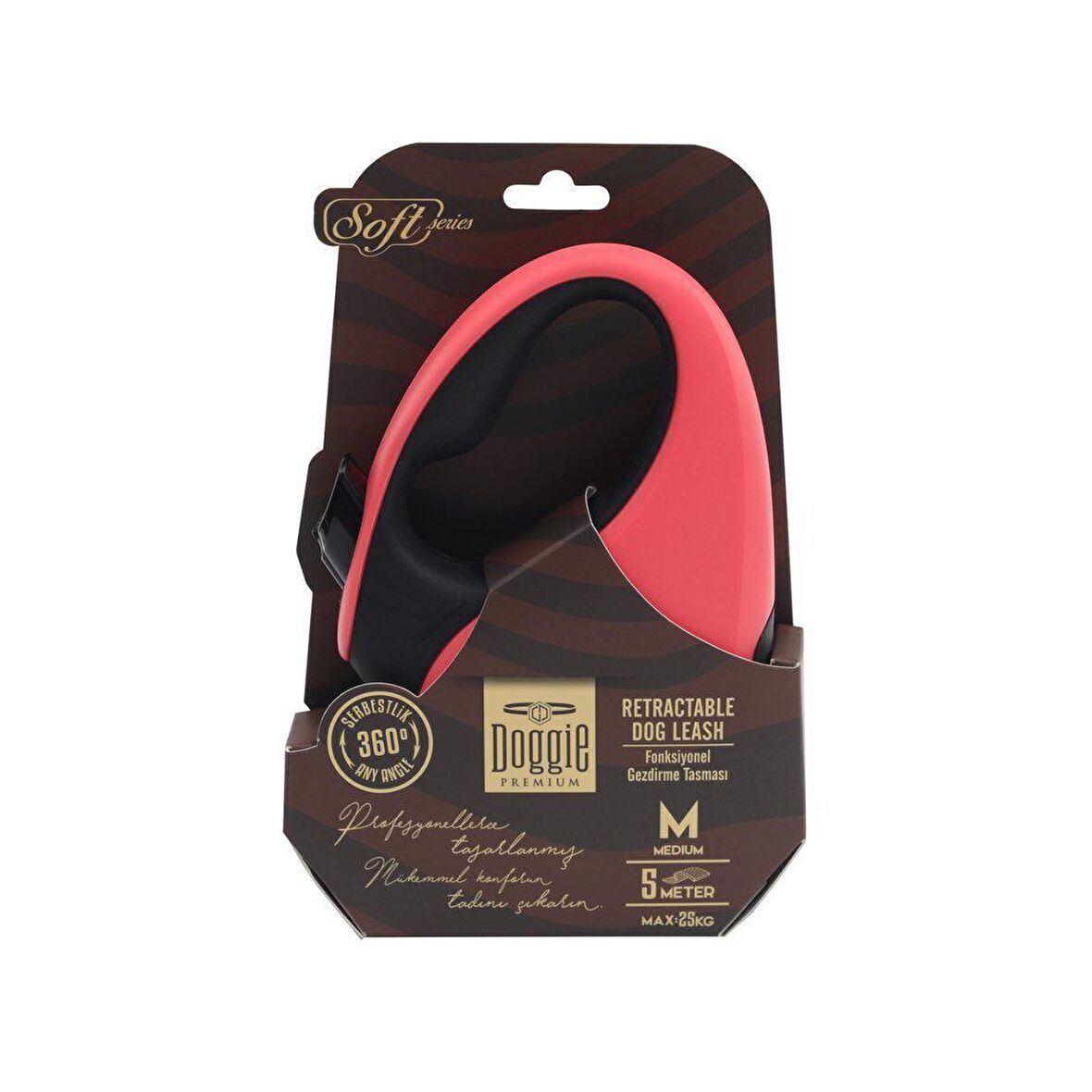 Doggie Soft Seri Otomatik Makaralı Gezdirme Tasması 25 kg / 5 M Pembe