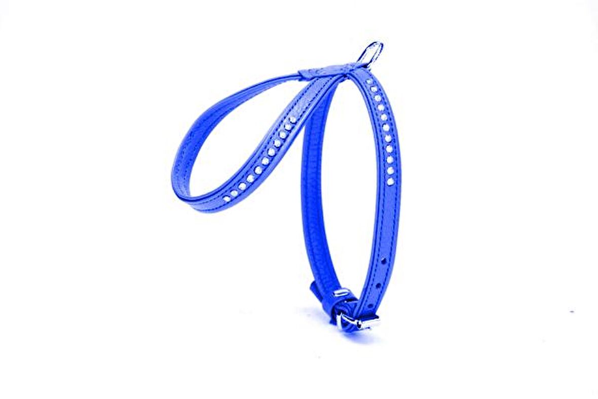 Doggie Flotter Swarovski Taşlı Deri Köpek Göğüs Tasması 1,2 x 29-40 cm Mavi
