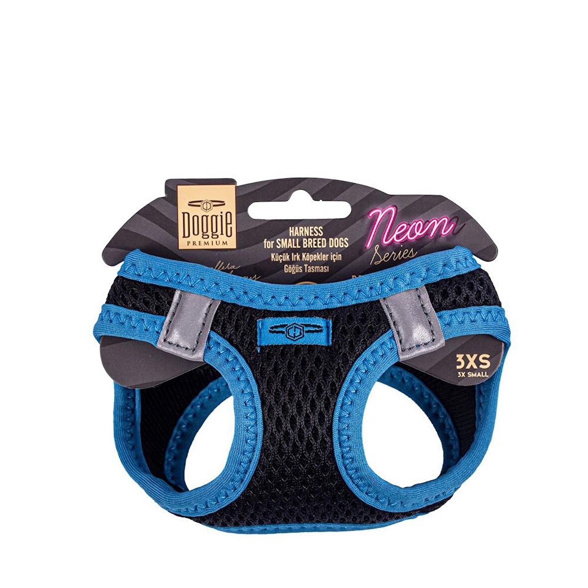 Doggie Havalı Dokuma Neon Serisi Küçük Irk Göğüs Tasması Mavi 3XS-22-26Cm *