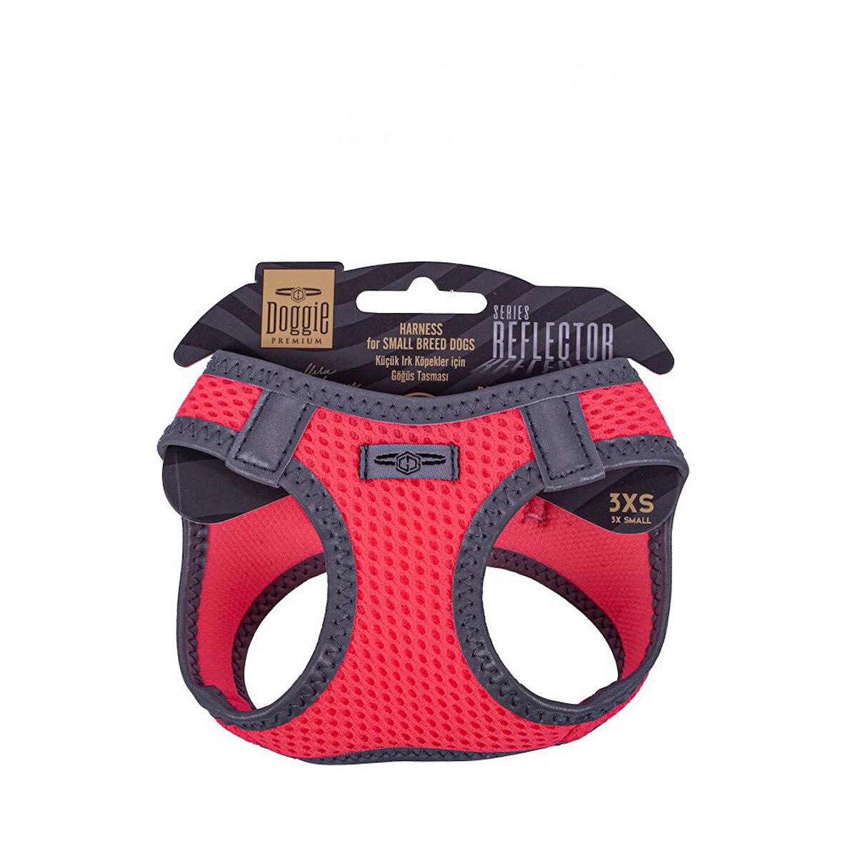 Doggie Havalı Dokuma Reflektör Serisi Küçük Irk Göğüs Tasması Kırmızı 3XS-22-26Cm