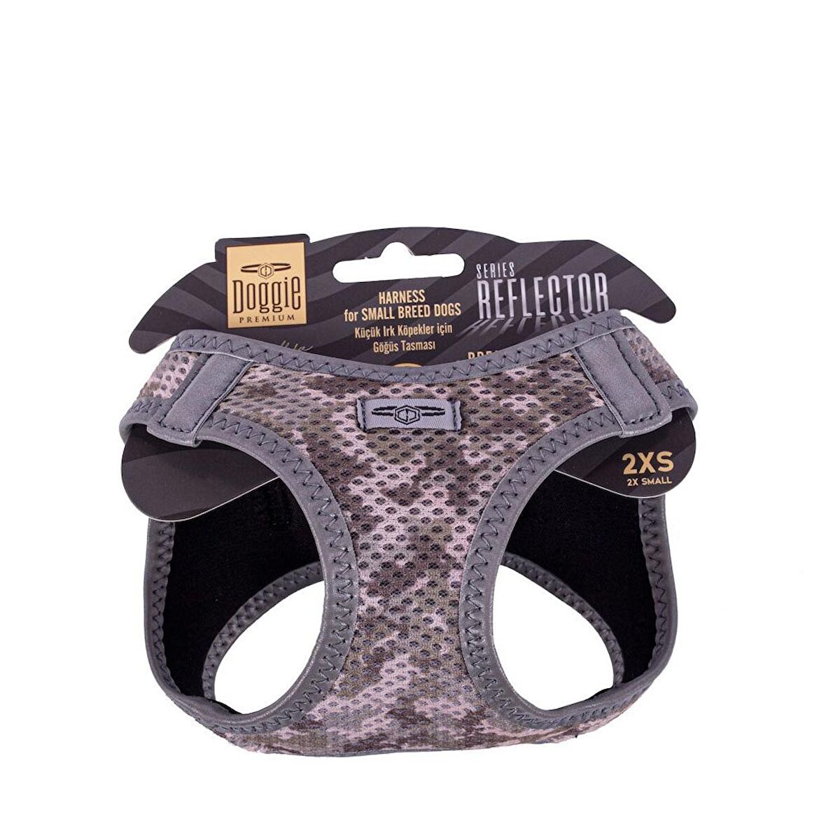 Doggie Havalı Dokuma Reflektör Serisi Küçük Irk Göğüs Tasması Kamuflaj 2XS-26-30Cm