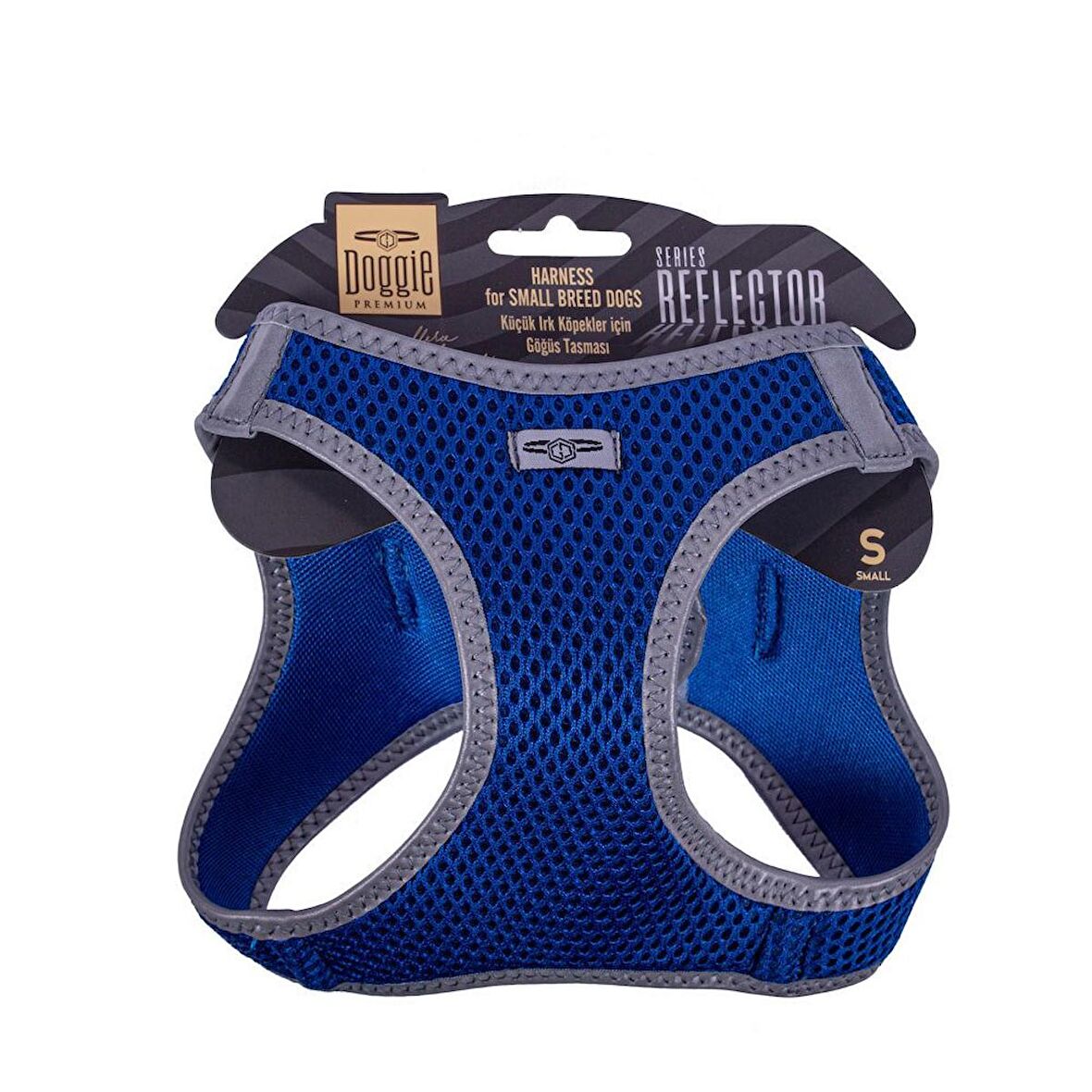 Doggie Havalı Dokuma Reflektör Serisi Küçük Irk Göğüs Tasması Mavi S-32-38Cm