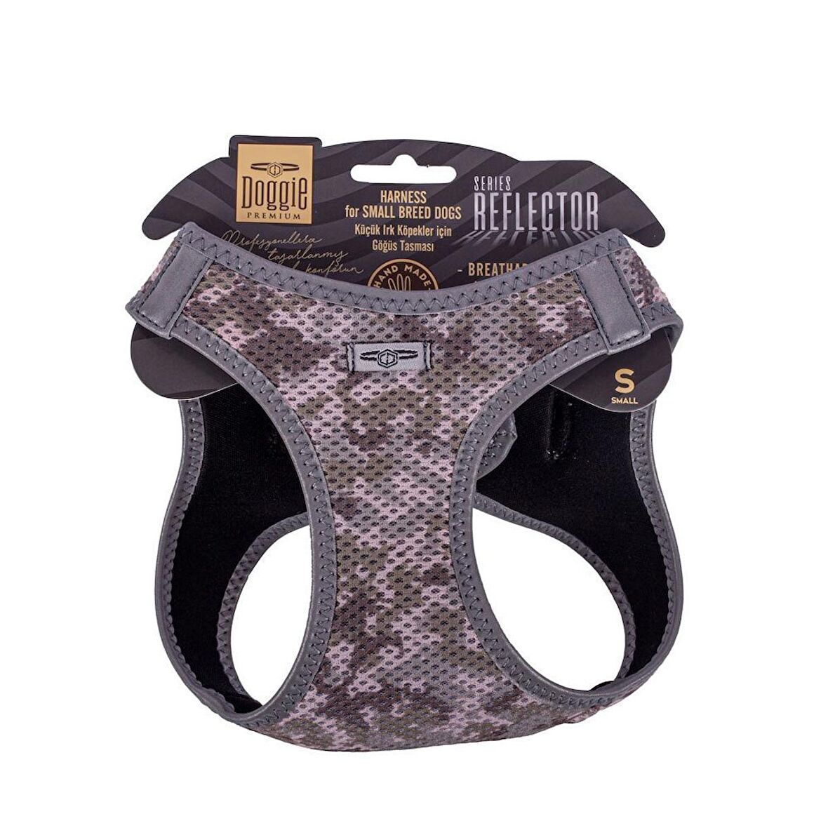 Doggie Havalı Dokuma Reflektör Serisi Küçük Irk Göğüs Tasması Kamuflaj S-32-38Cm