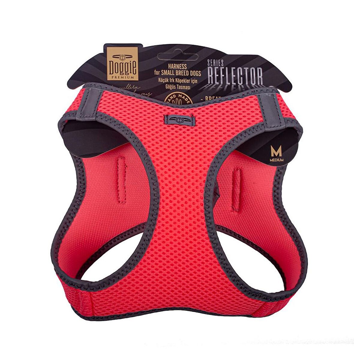 Doggie Havalı Dokuma Reflektör Serisi Küçük Irk Göğüs Tasması Pembe M-38-44Cm