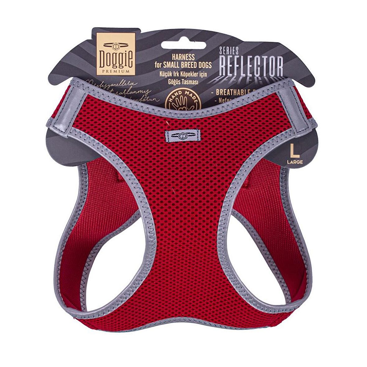 Doggie Havalı Dokuma Reflektör Serisi Küçük Irk Göğüs Tasması Kırmızı L-42-48Cm