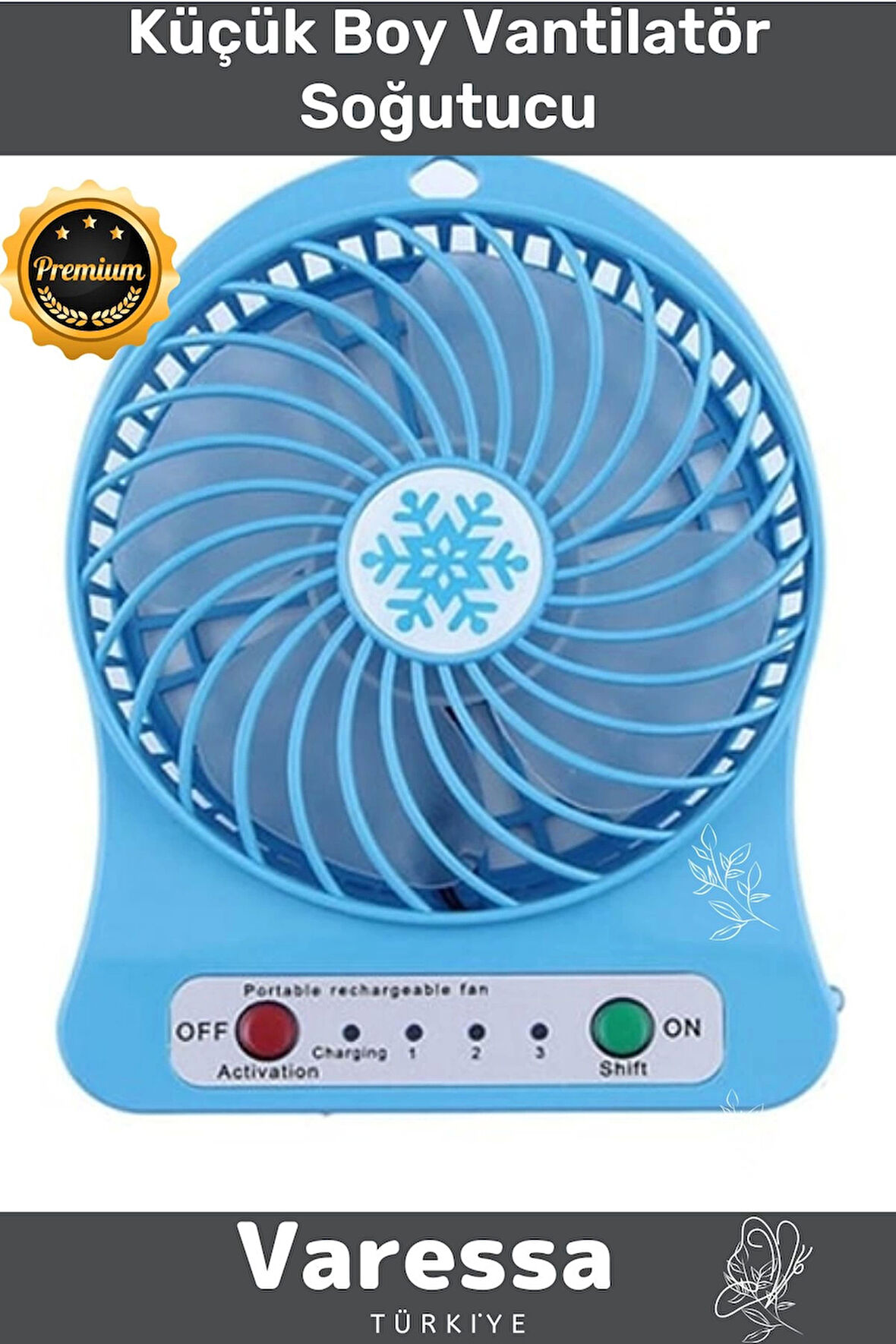 Premium Seri 3 Kademeli Sessiz Taşınabilir Mini Fan Şarjlı Pervaneli Soğutucu Küçük Vantilatör