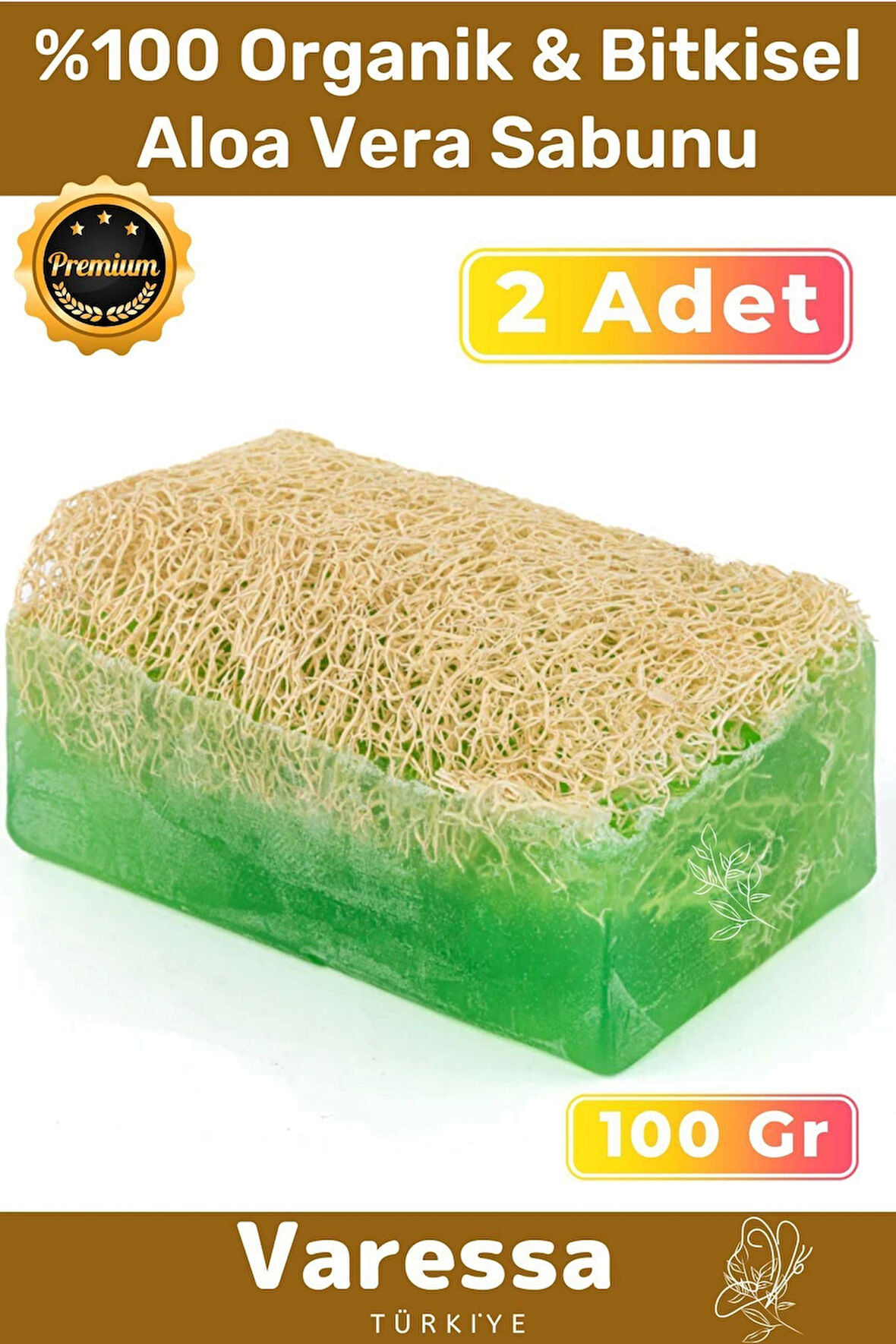 Premium Seri %100 Organik Bitkisel Cilt Orijinal Nemlendirici Kabak Lifi Vegan 2'liAloe Vera Sabunu