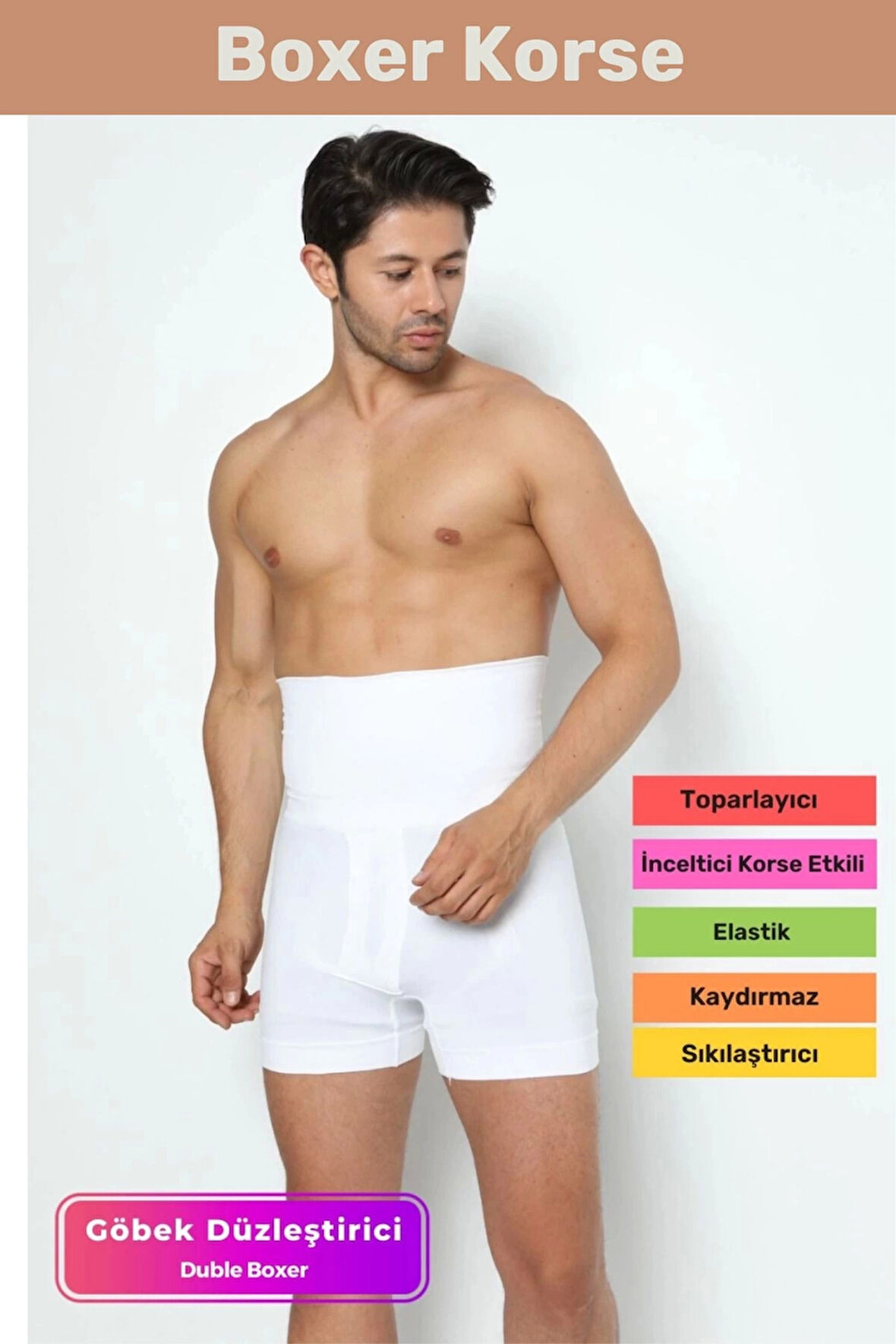 Premium Özel Basen Toparlayıcı Sıkılaştırıcı Göbek Düzleştirici Bel İnceltir Erkek Duble Boxer Korse