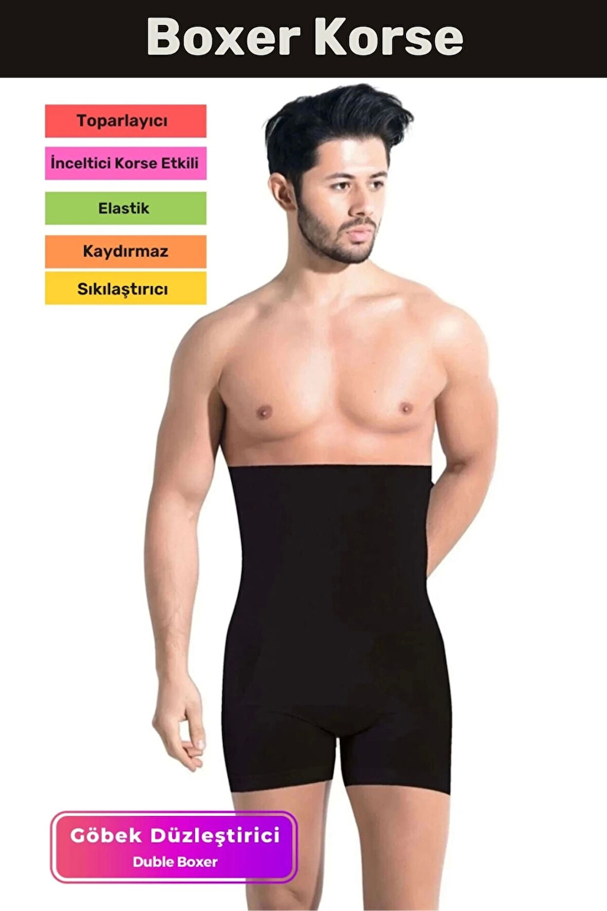 Premium Özel Basen Toparlayıcı Sıkılaştırıcı Göbek Düzleştirici Bel İnceltir Erkek Duble Boxer Korse