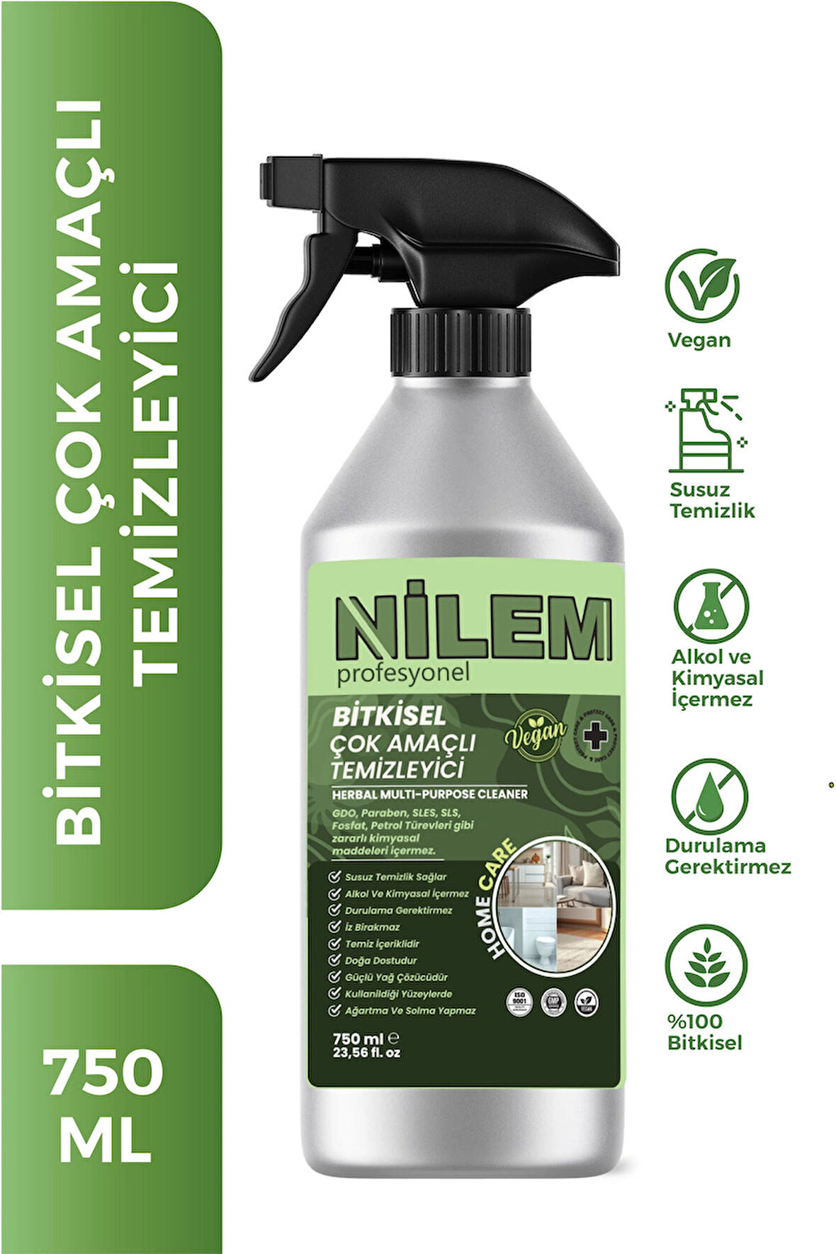Nilem Profesyonel %100 Bitkisel Çok Amaçlı Temizleyici Vegan Leke Çıkarıcı - Yağ Çözücü 750 ml