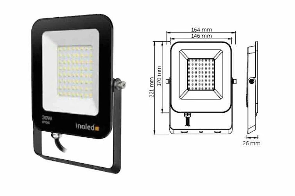 İnoled 7203-02 30 Watt LED Projektör - Gün Işığı (3000K)