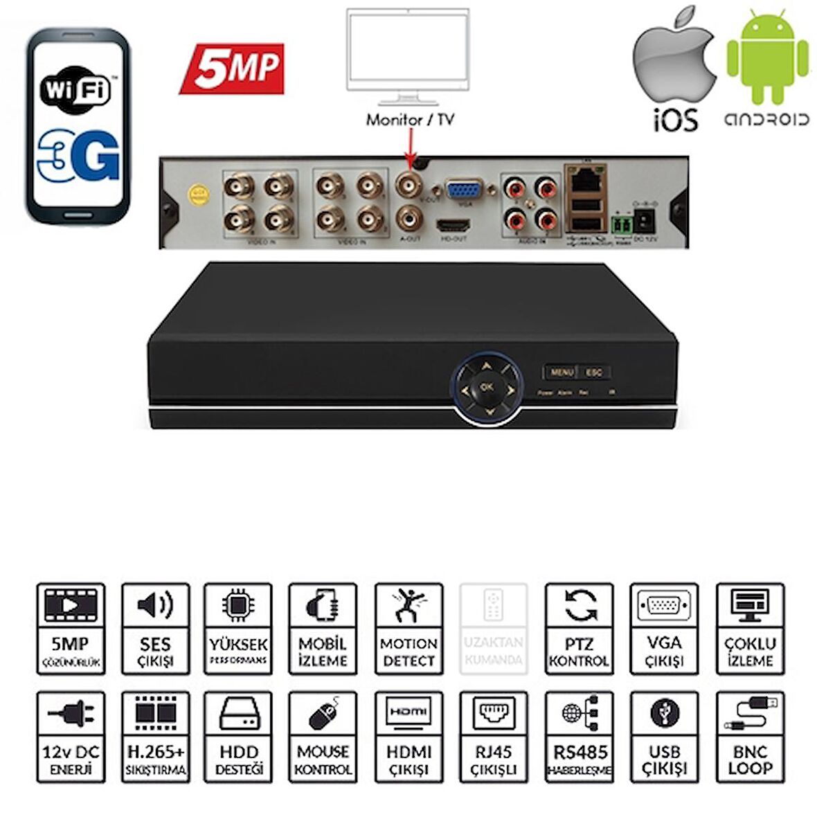 EZCOOL EZ-8508AHD 8KANAL 4SES 5MP 1HDD XMEYE XVR