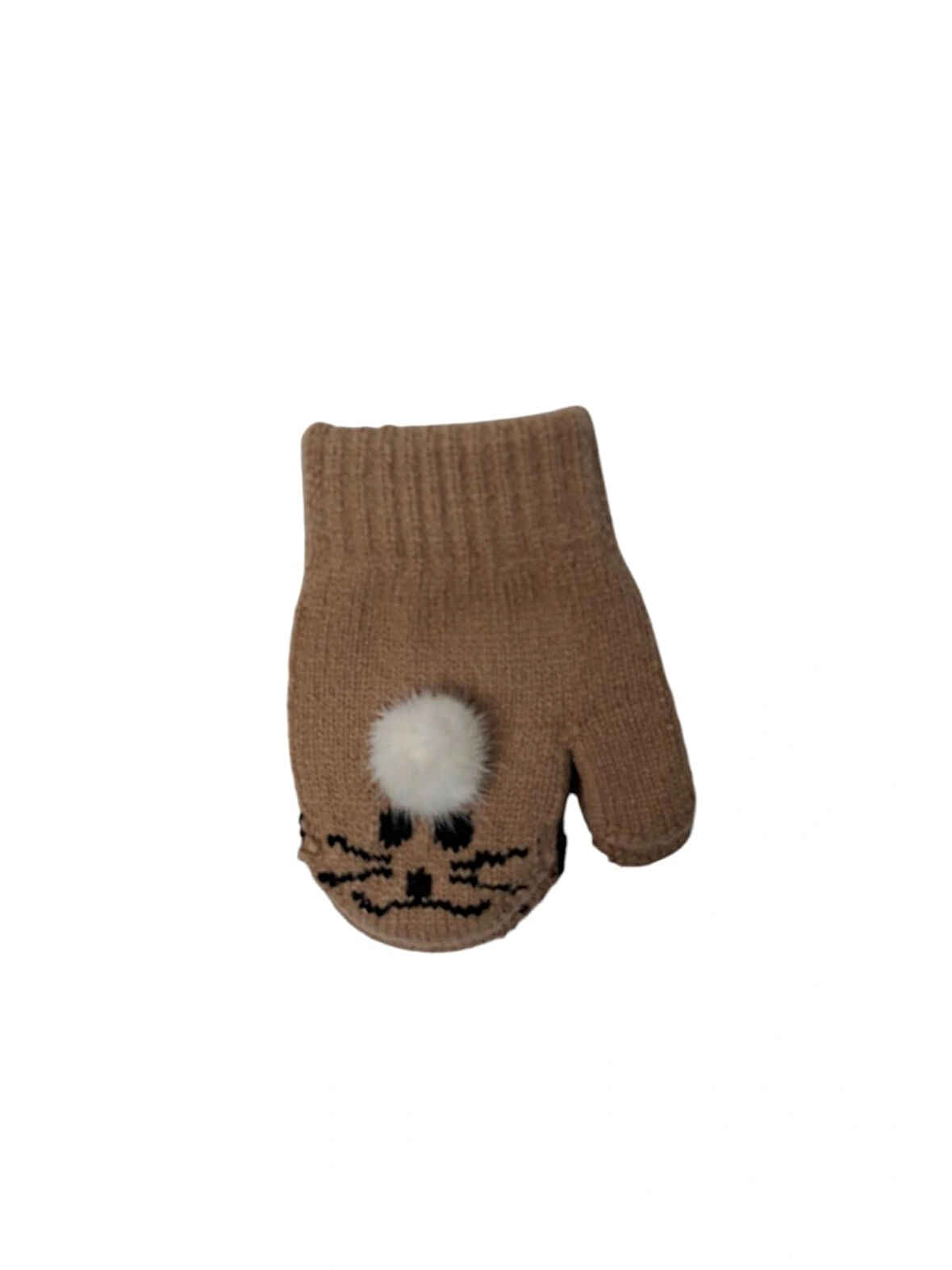 Spteks 1-3 Yaş Kız Çocuk Kahverengi Hayvan Desen Ve Figürlü Kışlık Örme Eldiven