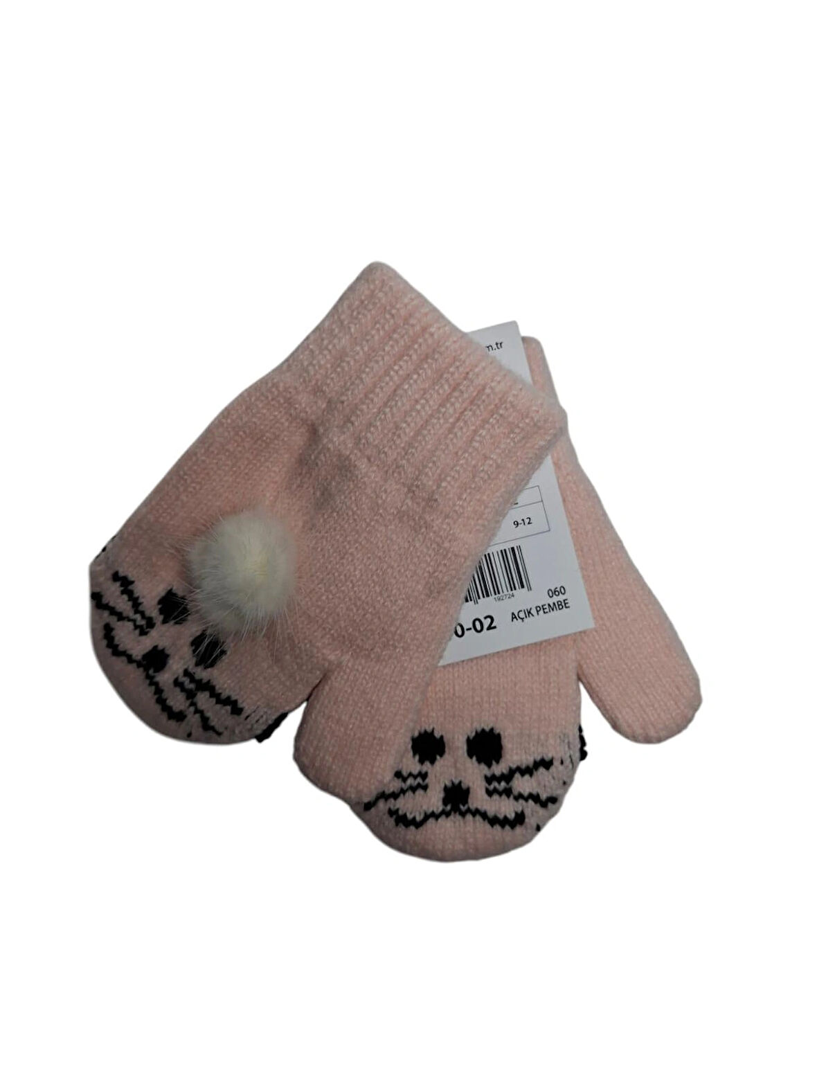 Spteks Kitti 1-3 Yaş Kız Çocuk Açık Pembe Renk Hayvan Desenli Ve Figürlü Kışlık Örme Eldiven