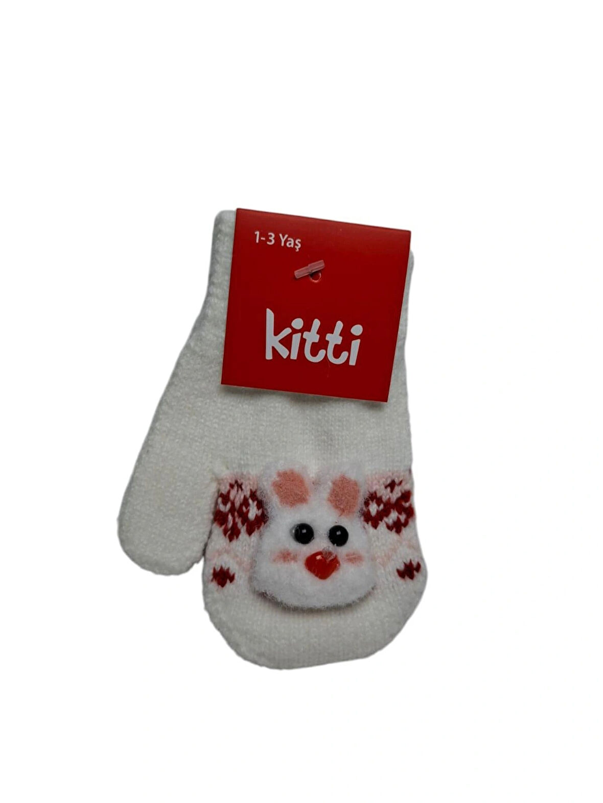 Spteks Kitti 1-3 Yaş Kız Bebe Krem Renk Tavşan Figürlü Kışlık Örme Eldiven