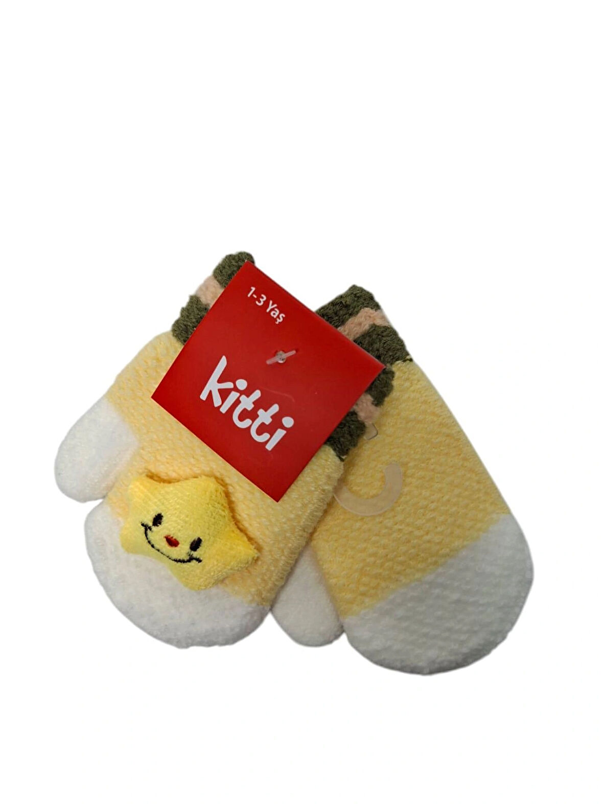 Spteks Kitti 1-3 Yaş Erkek Bebe Sarı Renk Tatlı Yıldız Figürlü Kışlık Örme Eldiven