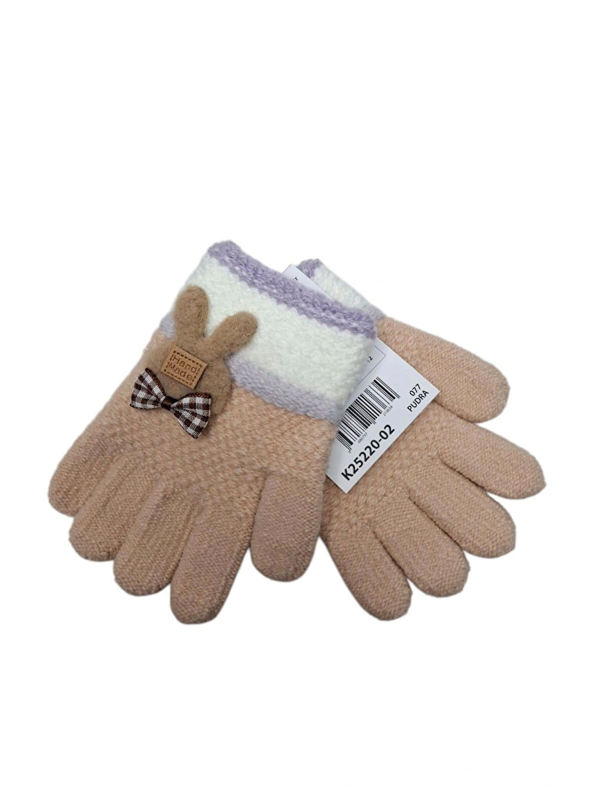 Spteks Kitti  3-6 Yaş Kız Çocuk Pudra Renk Tavşan Figürlü Kışlık Örme Eldiven