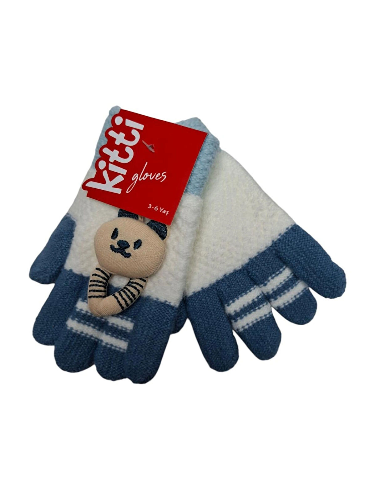 Spteks Kitti 3-6 Yaş Erkek Krem Renk Anaokulu Maskot Figürlü Kışlık Örme Eldiven