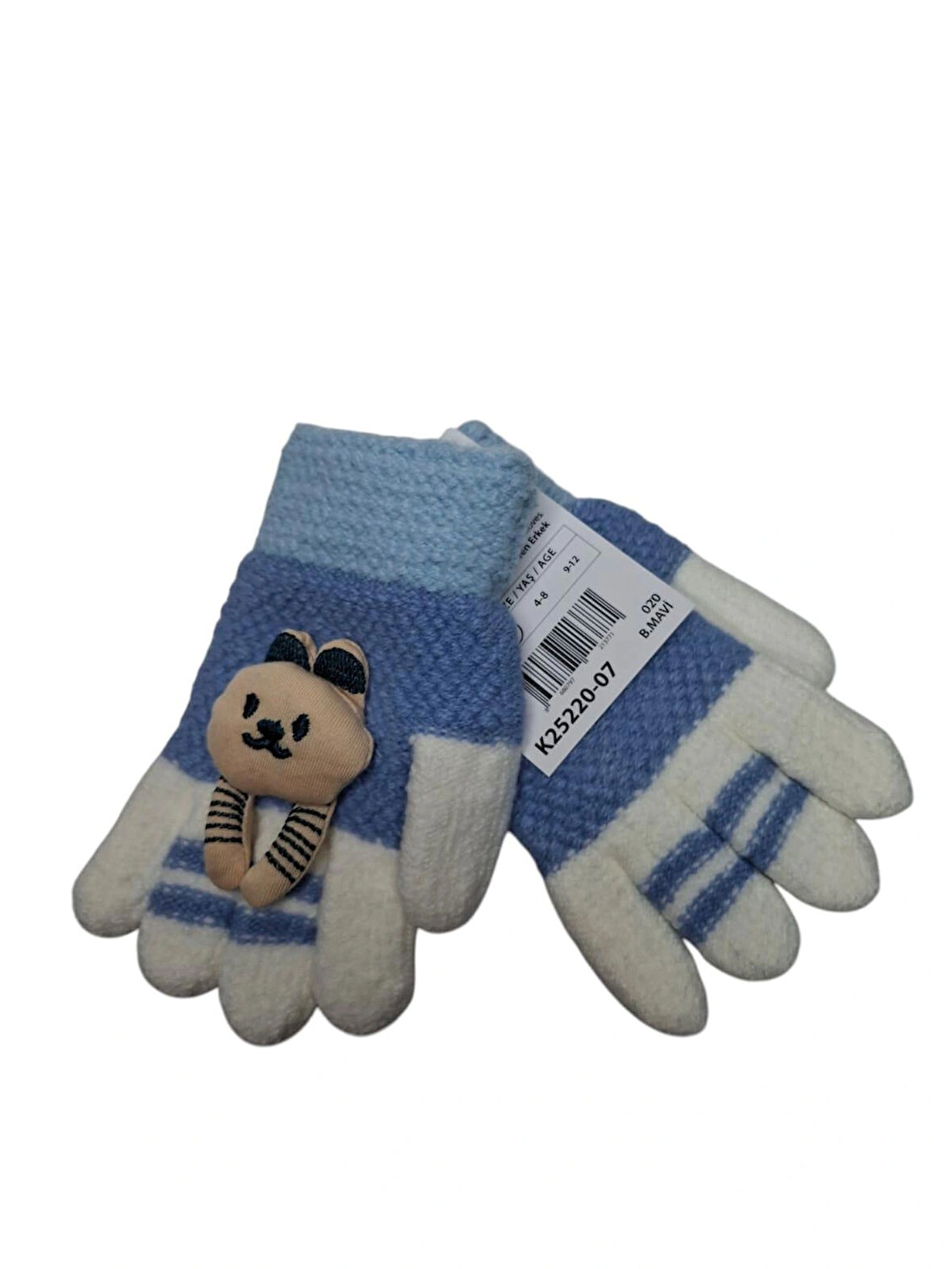 Spteks Kitti 3-6 Yaş Erkek Çocuk Bebe Mavisi Renk Anaokulu Maskot Figürlü Kışlık Örme Eldiven