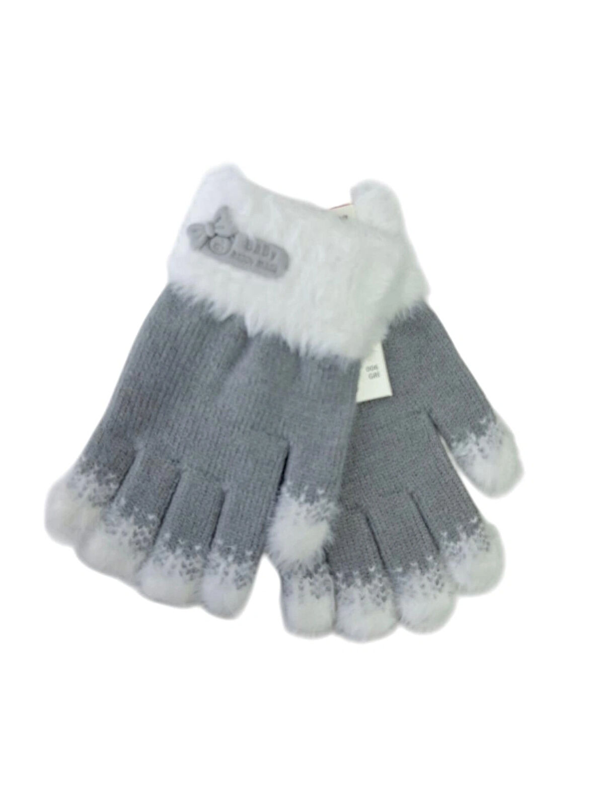 Spteks Kitti 4-8 Yaş Kız Çocuk Gri Renk Arma Figürlü Kışlık Örme Eldiven