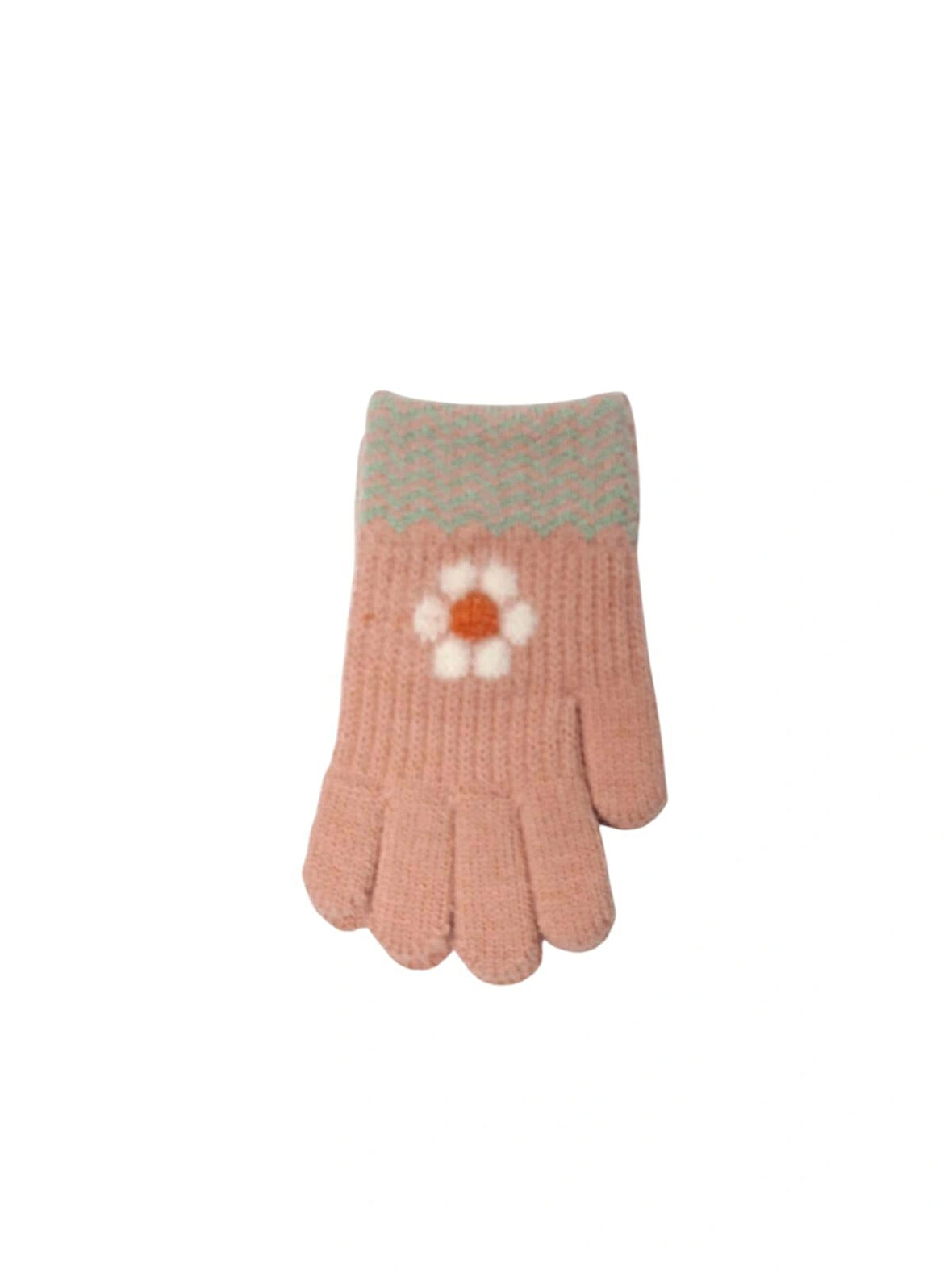 Spteks Kitti 4-8 Yaş Kız Çocuk Pembe Renk Çiçek Desenli Kışlık Örme Eldiven