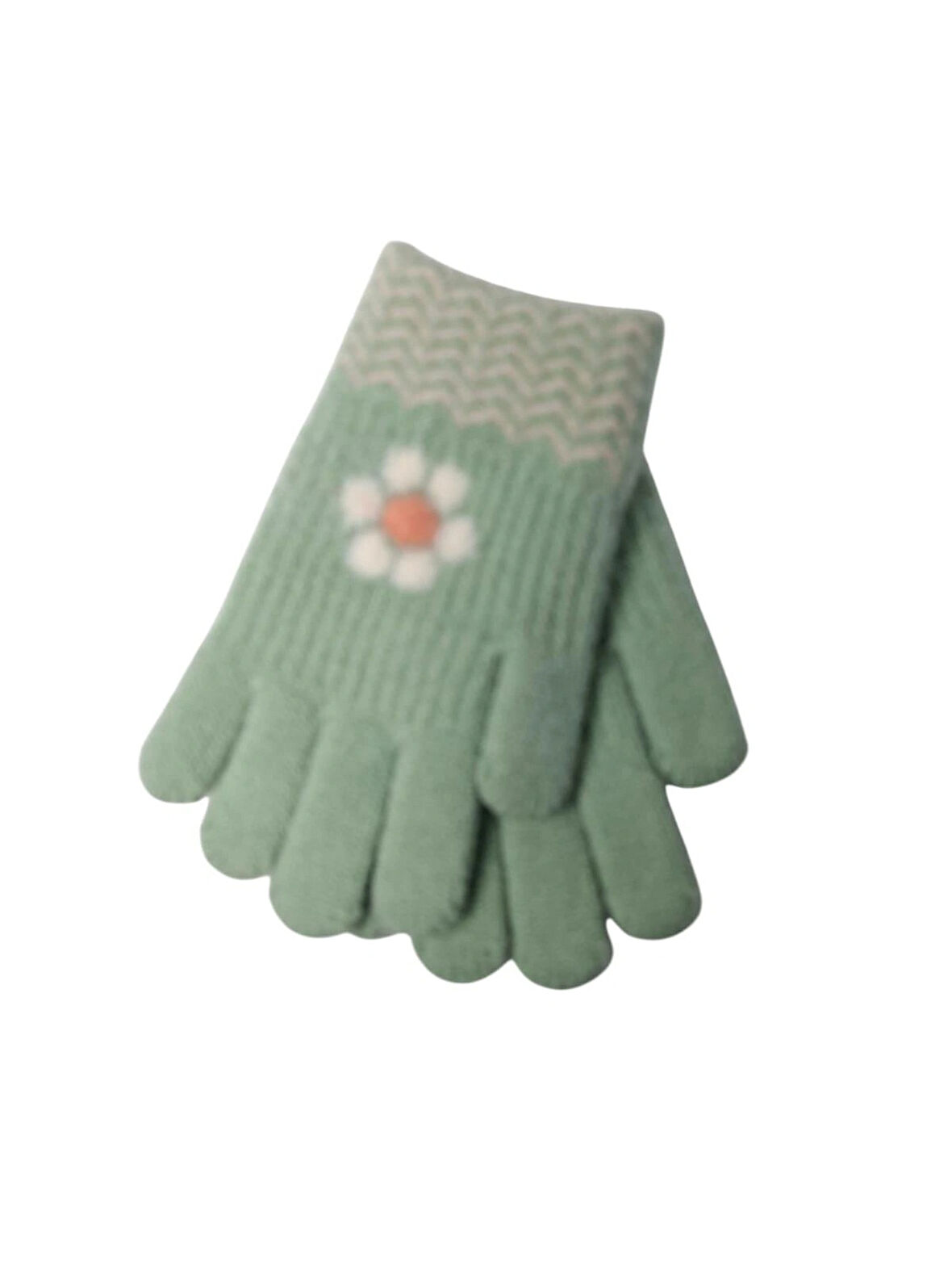 Spteks Kitti 4-8 Yaş Kız Çocuk Mint Renk Çiçek Desenli Kışlık Örme Eldiven