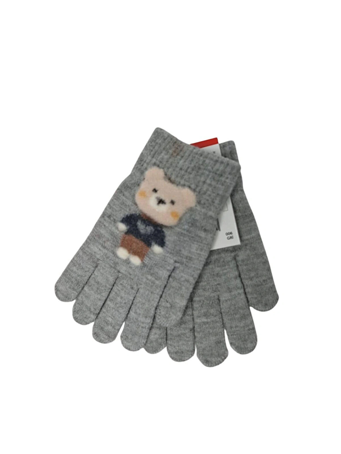 Spteks Kitti 4-8 Yaş Erkek Çocuk Gri Renk Ayıcık Figürlü Kışlık Örme Eldiven