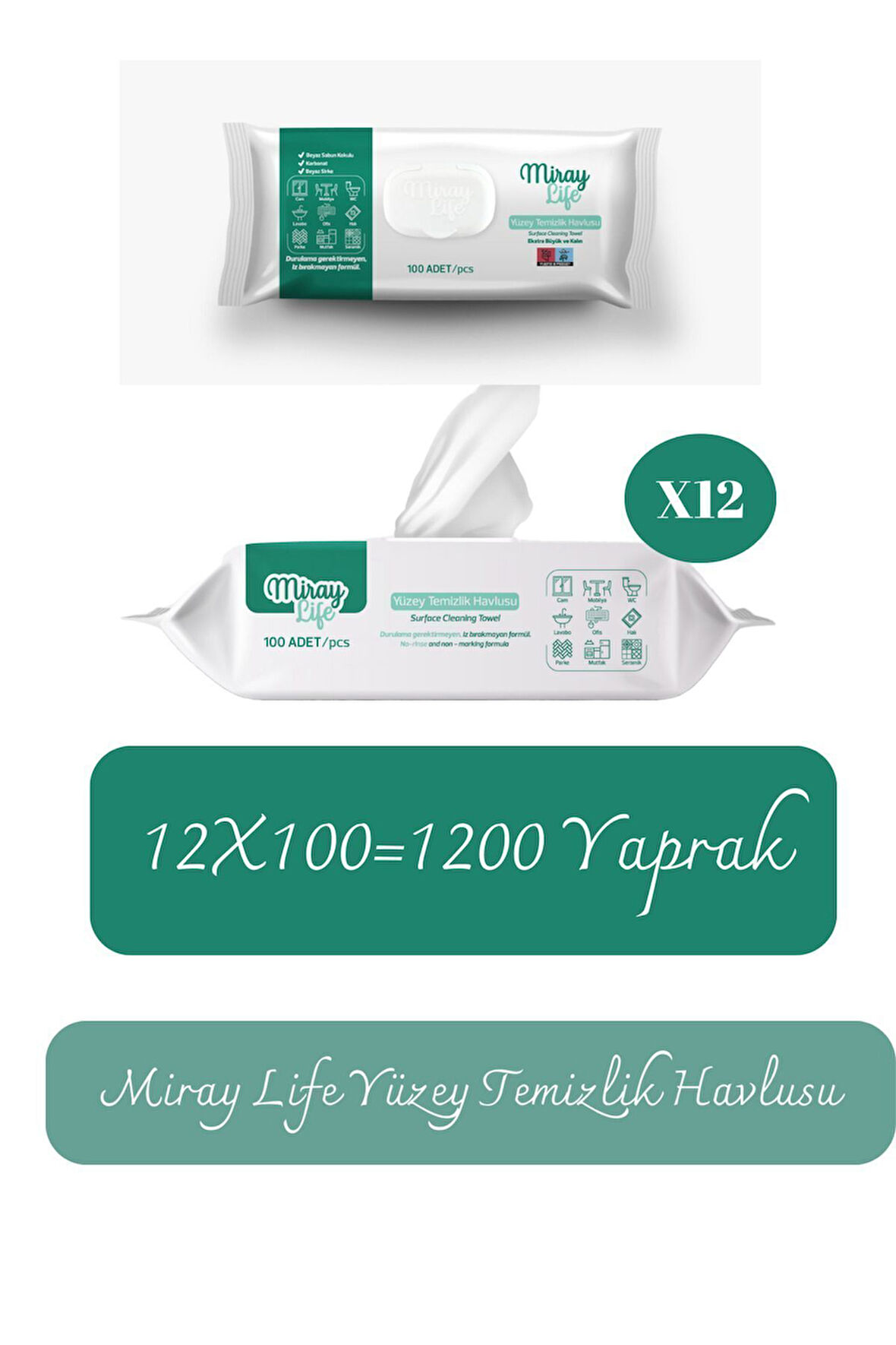 YÜZEY TEMİZLEME HAVLUSU 100 LÜ X12 ADET