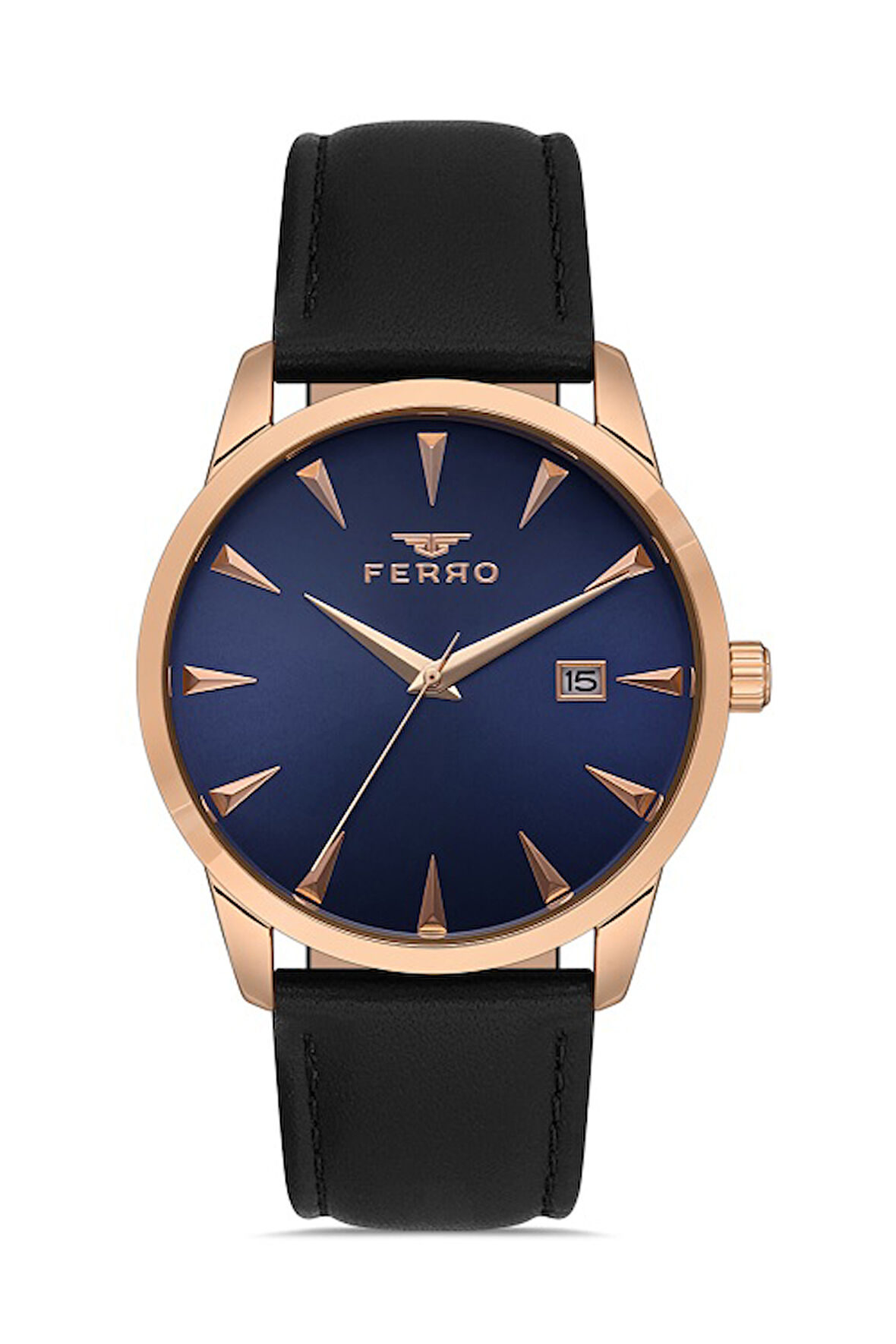 Ferro F11368B-R3 Quartz Deri Siyah Lacivert Kadran 41 mm Erkek Kol Saati