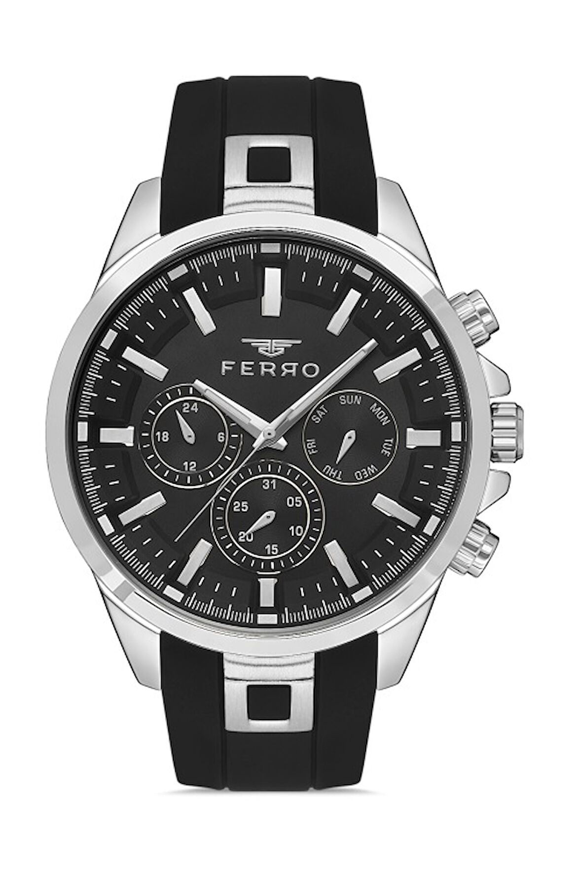 Ferro FM11379DWT-J Quartz Çelik Silikon Siyah 46 mm Erkek Kol Saati