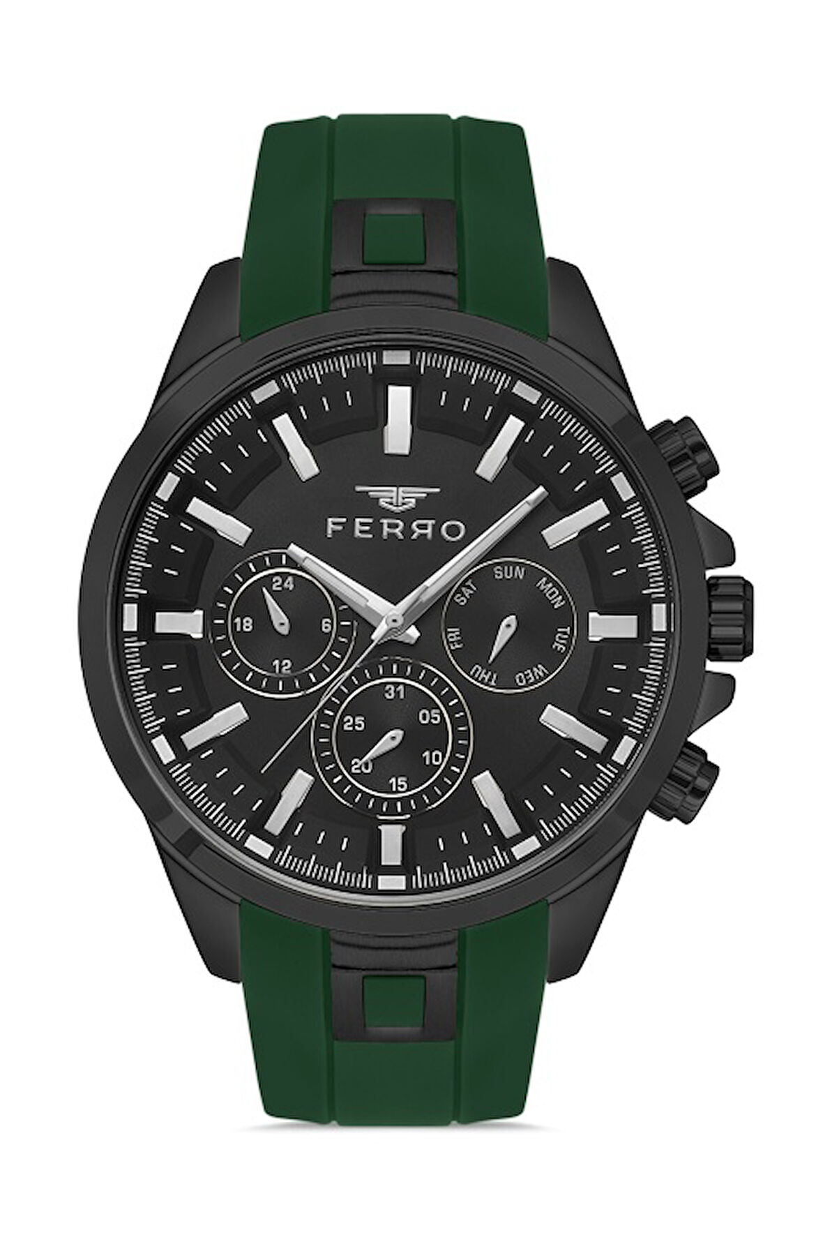 Ferro FM11379DWT-ZF2 Quartz Silikon Yeşil Siyah Kadran 46 mm Erkek kol Saati