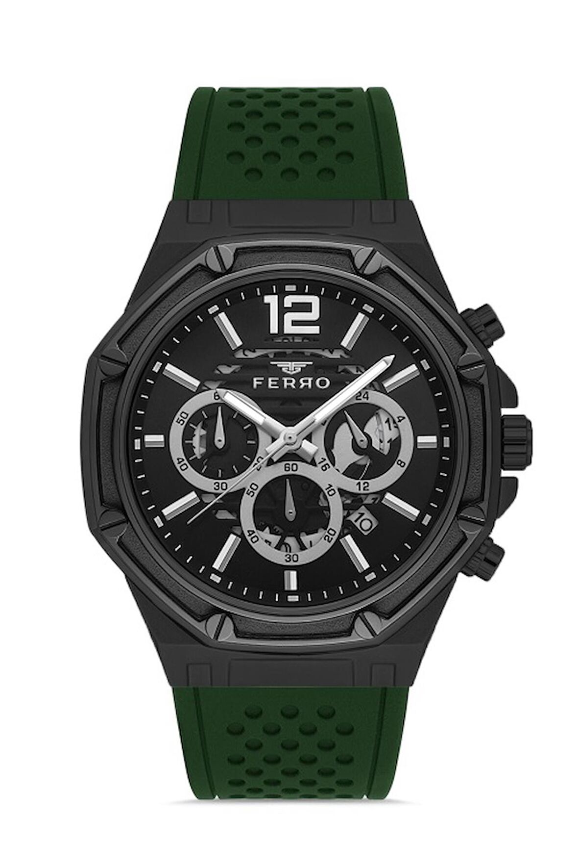 Ferro Quartz Silikon Yeşil Siyah Kadran 44 mm Fonksiyonları Aktif Erkek Kol Saati