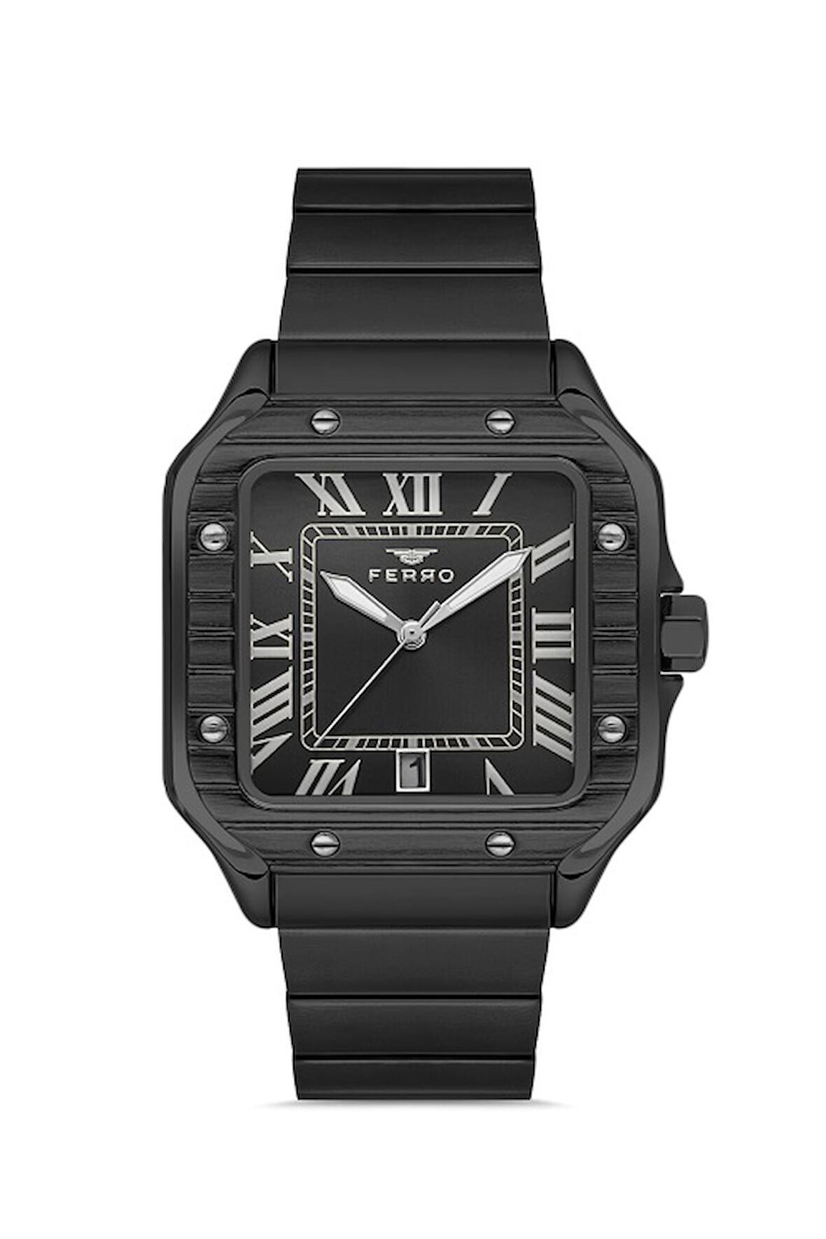 Ferro Quartz Çelik Siyah Köşeli Kasa 40 mm Erkek Kol Saati