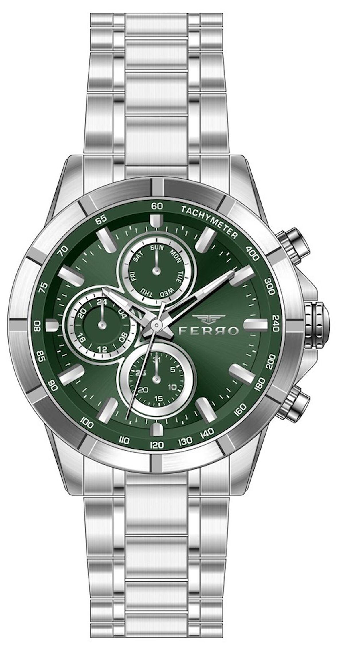 Ferro FM31456A-A6 Quartz Çelik Gri Yeşil Kadran 45 mm Erkek Kol Saati