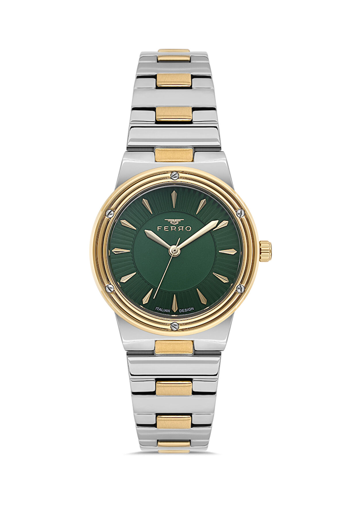 Ferro FL21586AWT-D6 Quartz Çelik Altın/Gri Yeşil Kadran 31 mm Kadın Kol Saati