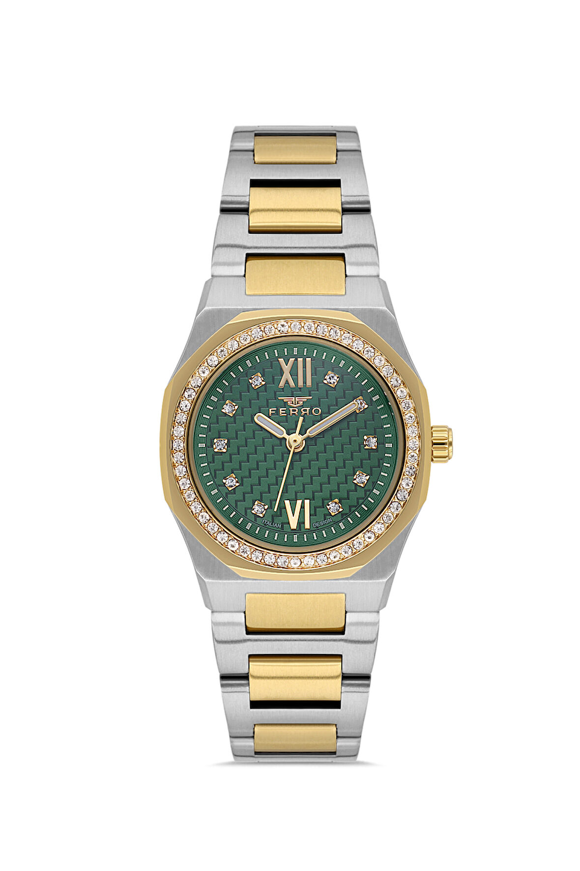Ferro FL21616AWT-D6 Quartz Çelik Altın/Gri Yeşil Kadran 27 mm Kadın Kol Saati