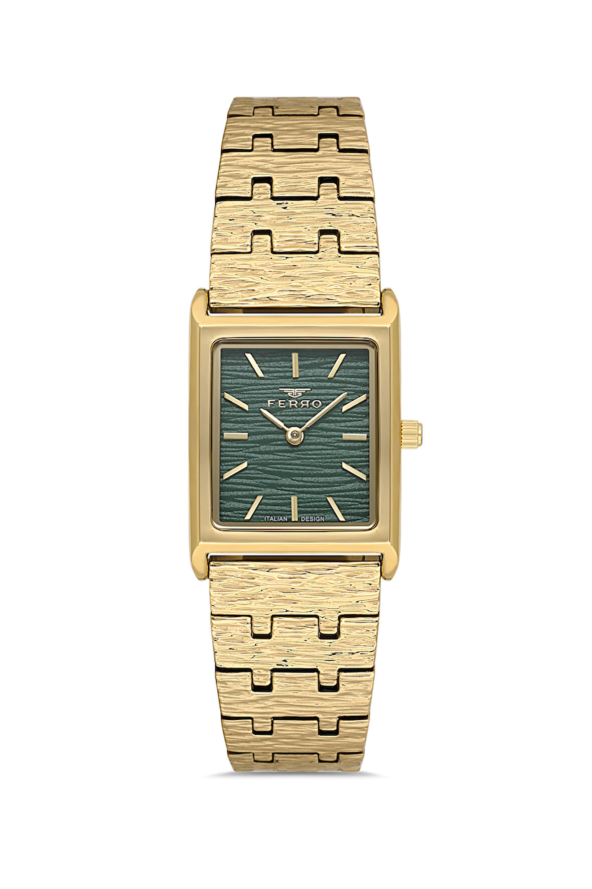 Ferro FL21599AWT-B6 Quartz Çelik Altın Rengi Yeşil Kadran 22 mm Kadın Kol Saati