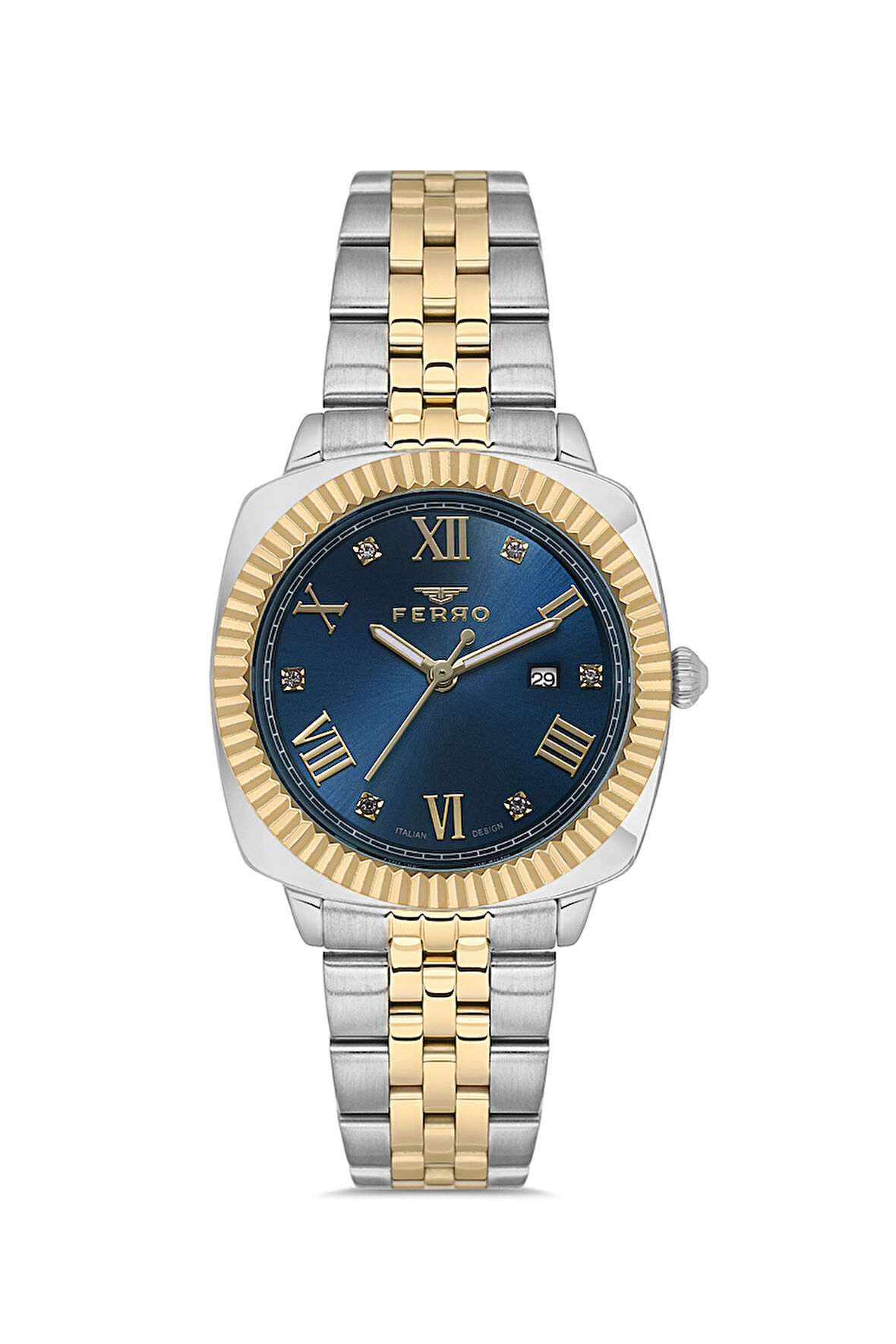 Ferro FL21625AWT-D3 Quartz Çelik Altın/Gri Lacivert Kadran 32 mm Kadın Kol Saati