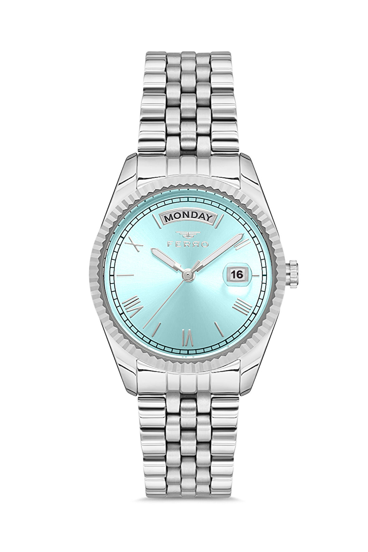 Ferro FL21131A-A15 Quartz Çelik Gri Turkuaz Kadran 35 mm Kadın Kol Saati