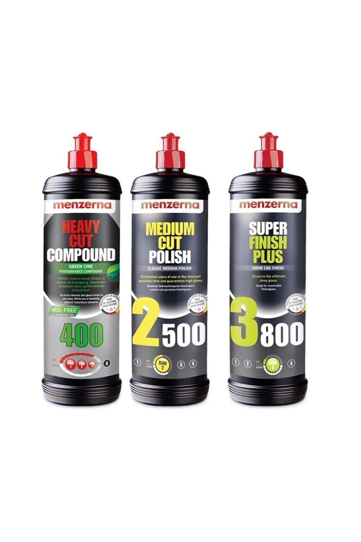 Green 400 & Medium Cut 2500 Super Finish 3800 Set 3 X 1 Litre