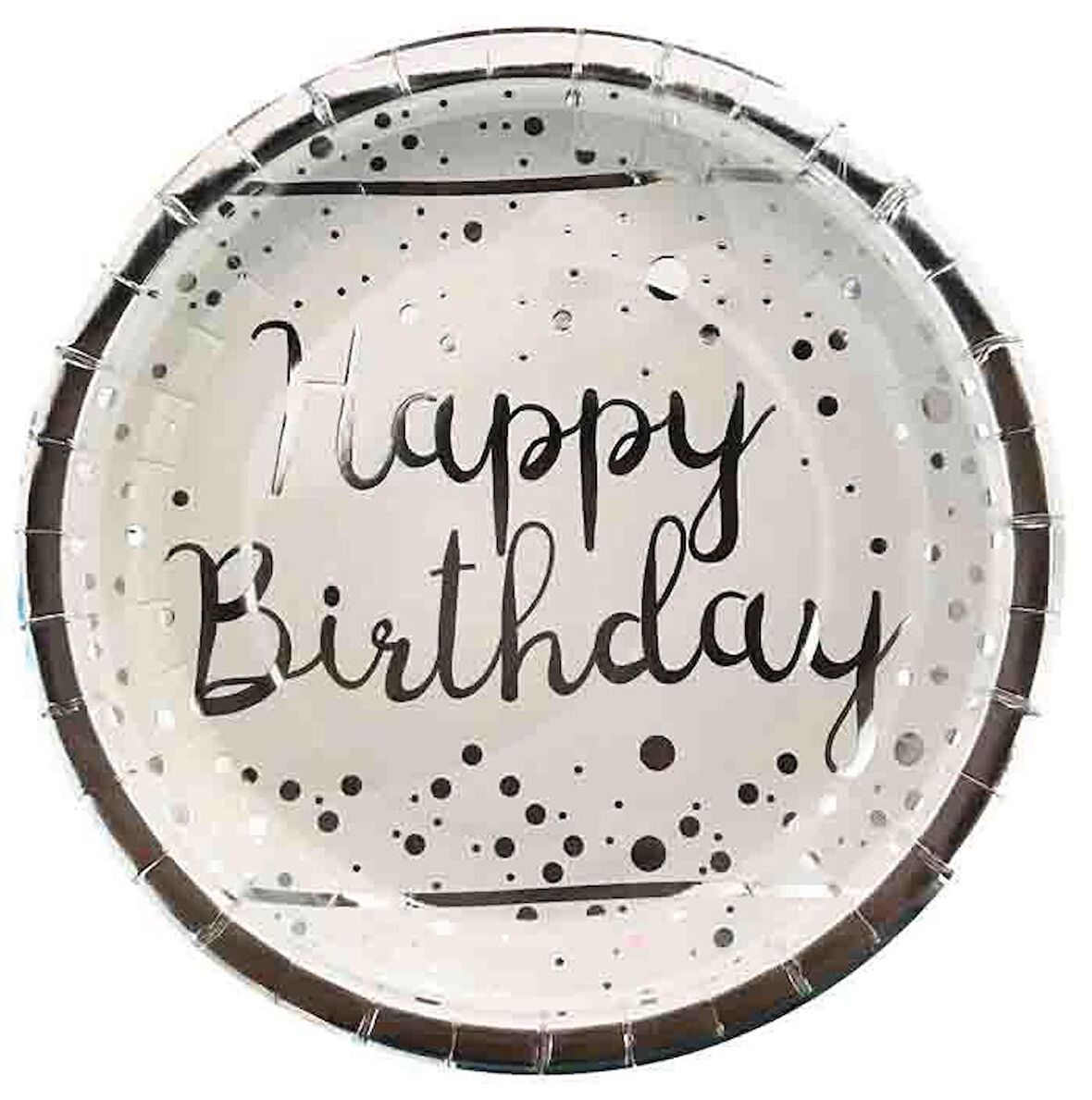 Tabak Happy Birdthday Varakli Beyaz ( 6 Adet )