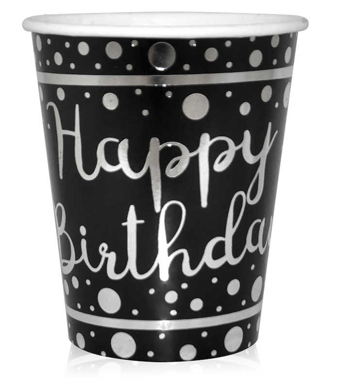Bardak Happy Birthday Varakli  Siyah ( 6 Adet )