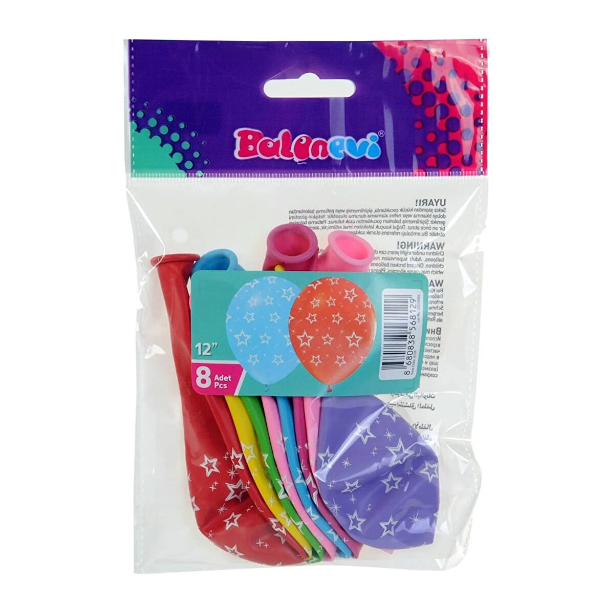Balon Evi Çepeçevre Yıldız Baskılı 12inç Balonlar 8'Li