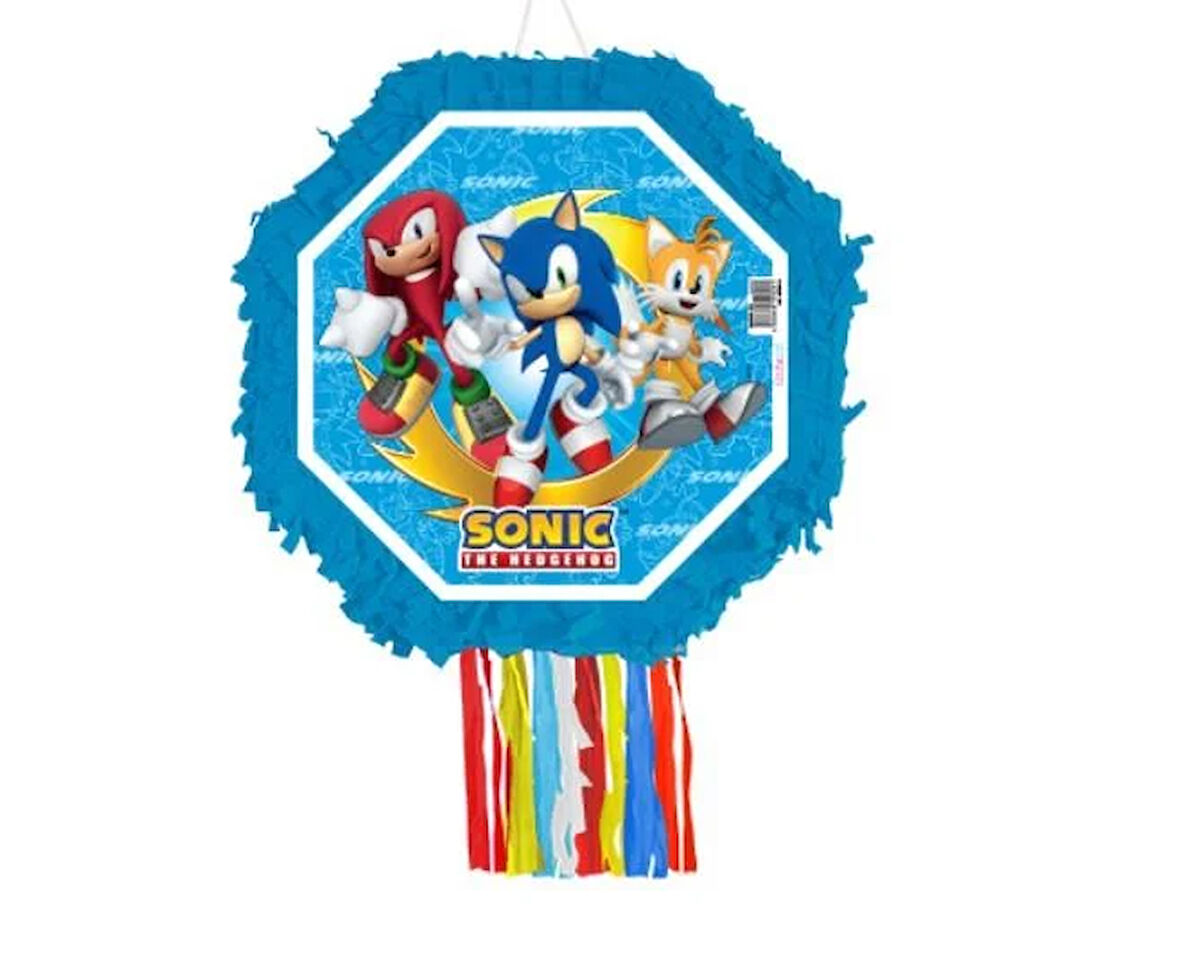 Pinyata Sonic Mavi 42cm çaplı sopalı .püsküllü gerçek patlayan doğum günü pinyata